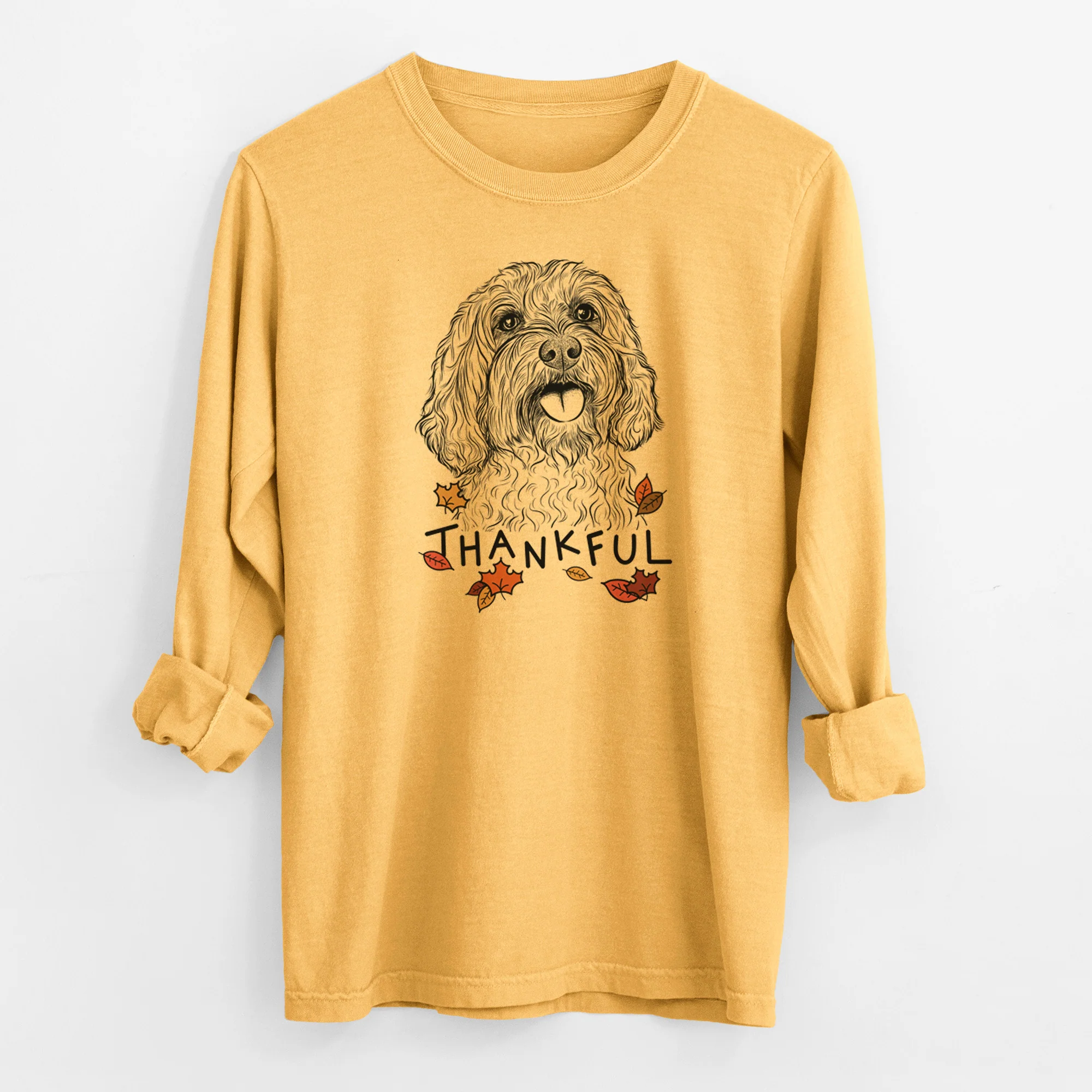 Thankful Cali the Cavapoo - Men's Heavyweight 100% Cotton Long Sleeve - Image 3