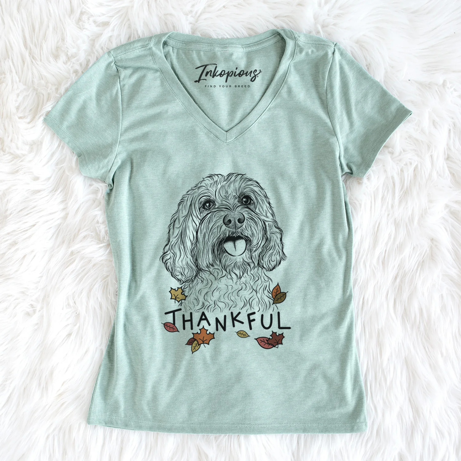 Thankful Cali the Cavapoo - Women's V-neck Shirt