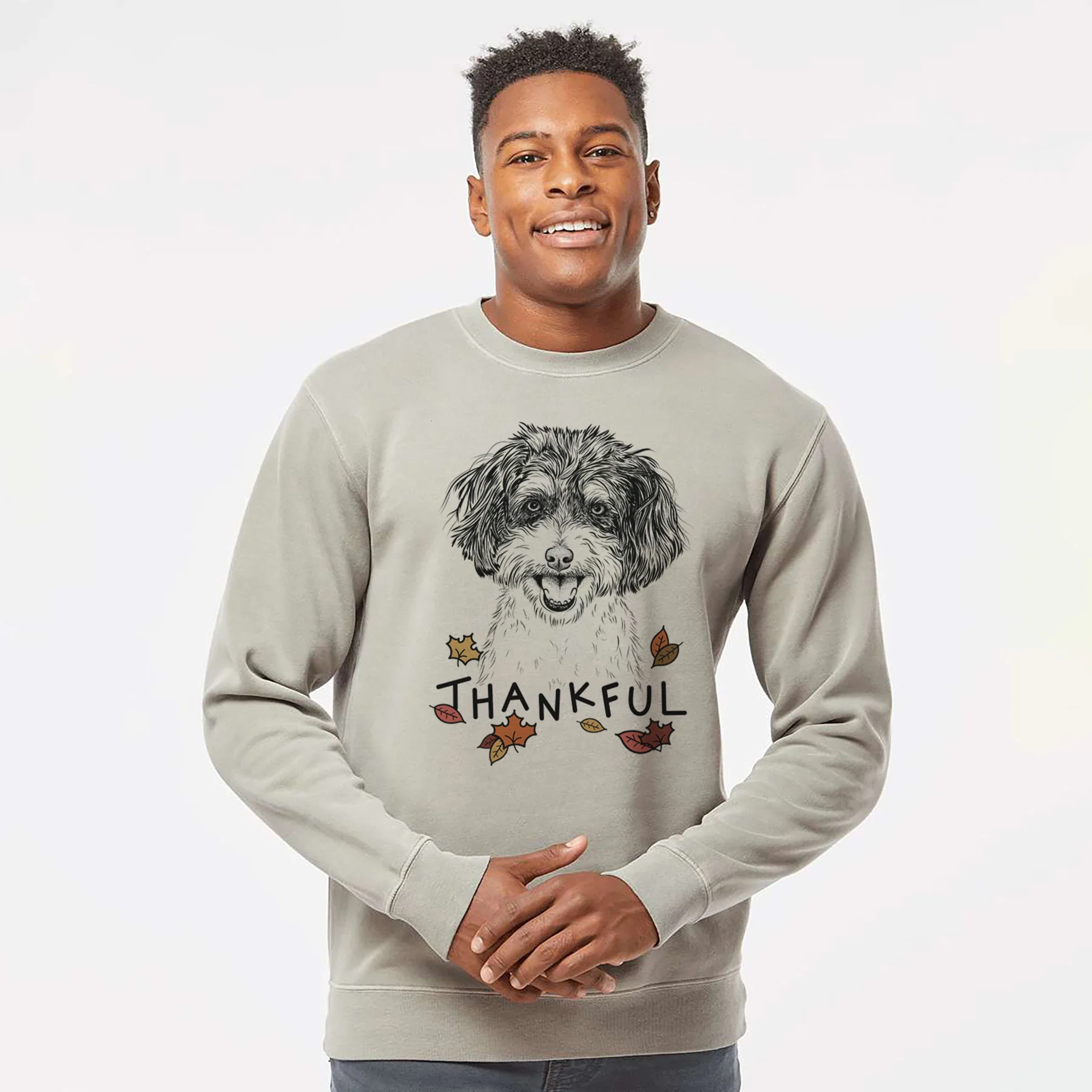 Thankful Carlos the Cavapoo - Unisex Pigment Dyed Crew Sweatshirt - Image 5