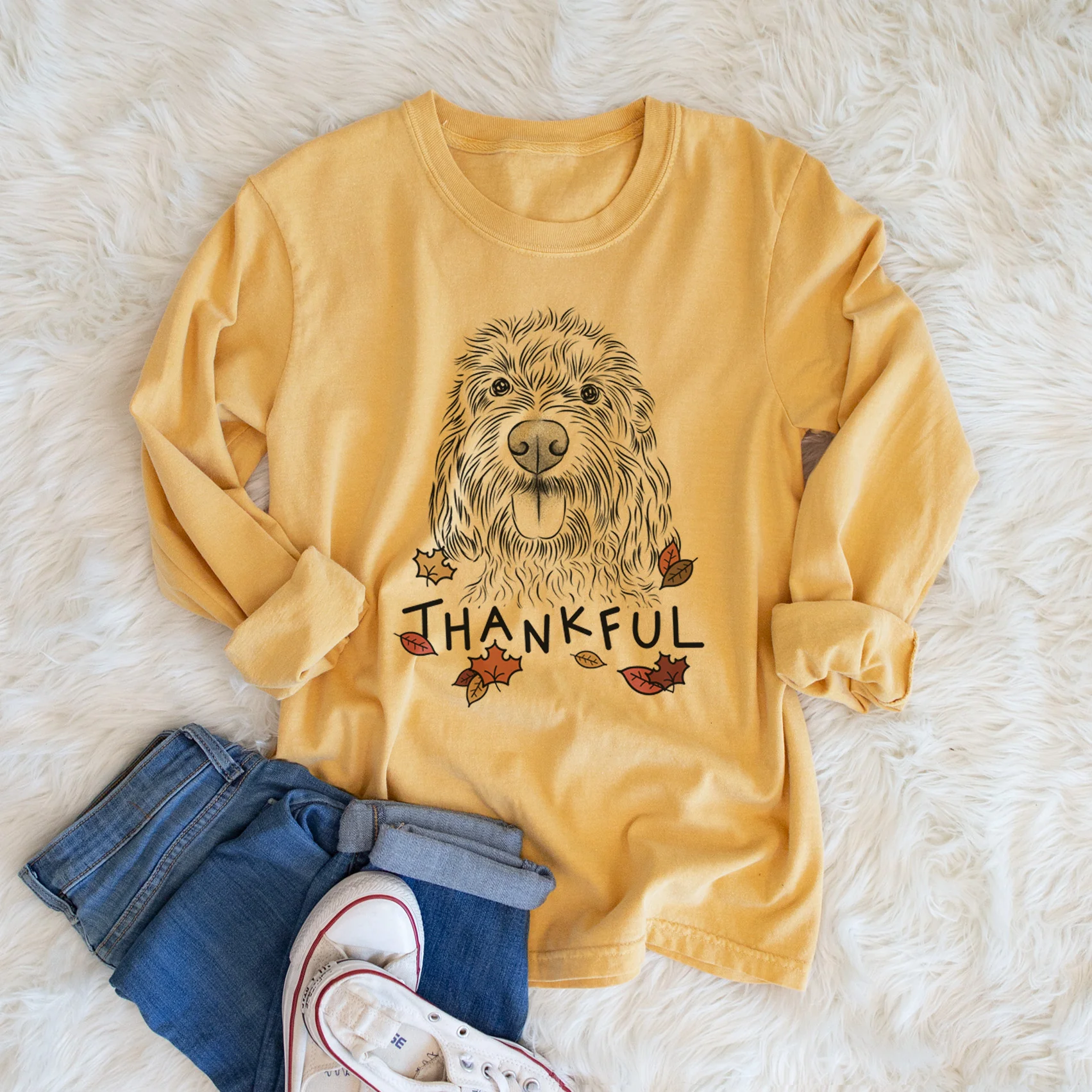 Thankful Clover the Cockapoo - Men's Heavyweight 100% Cotton Long Sleeve - Image 6