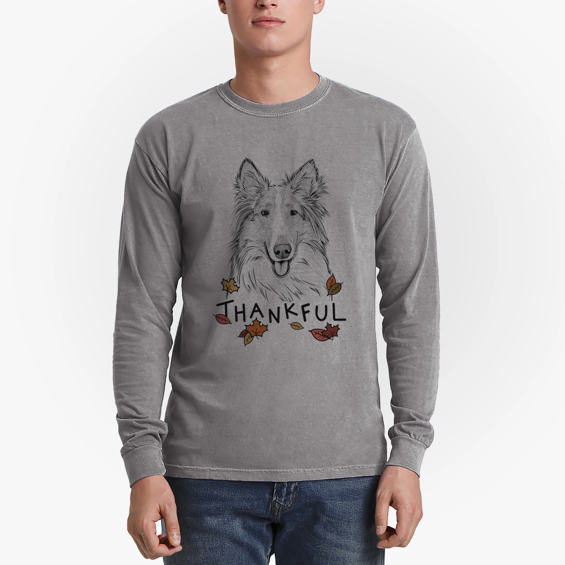 Thankful Conrad the Rough Collie - Men's Heavyweight 100% Cotton Long Sleeve - Image 6