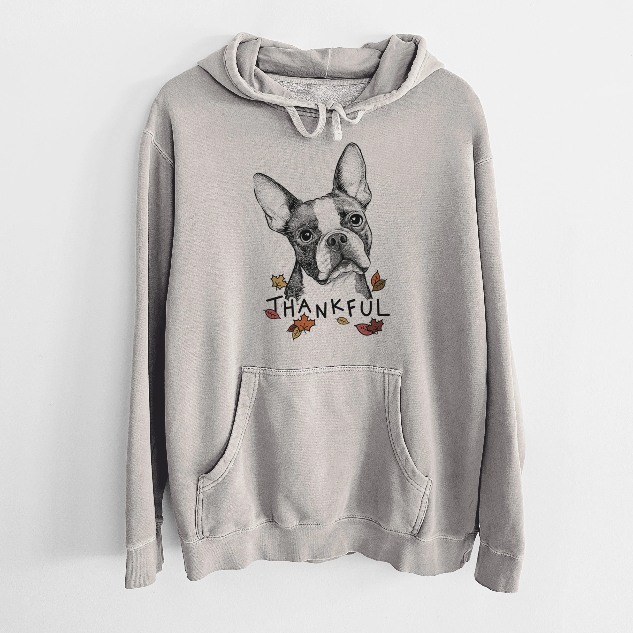 Thankful Dee Dee the Boston Terrier - Unisex Pigment Dyed Hoodie - Image 5