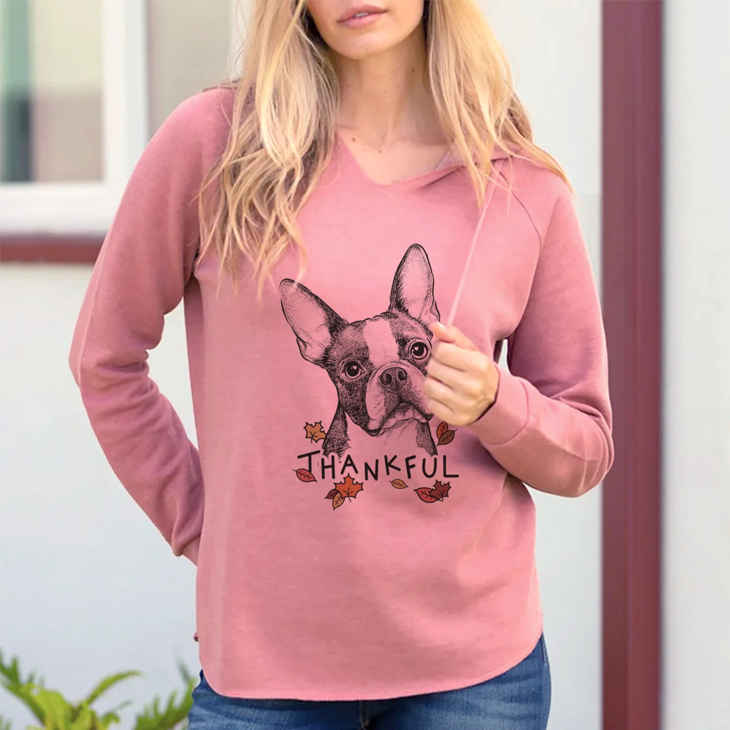 Thankful Dee Dee the Boston Terrier - Cali Wave Hooded Sweatshirt - Image 3