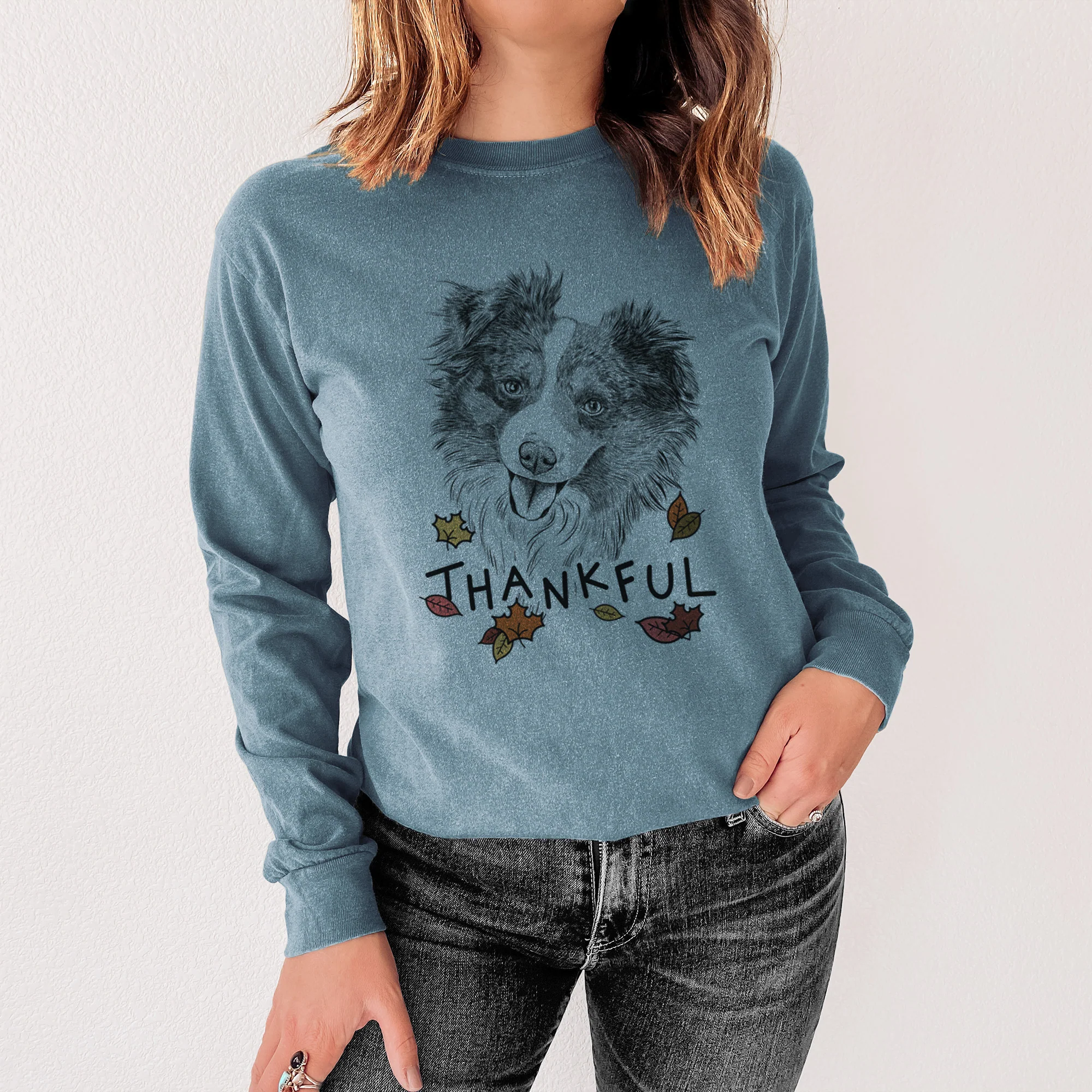 Thankful Doc the Mini Aussie - Men's Heavyweight 100% Cotton Long Sleeve - Image 4