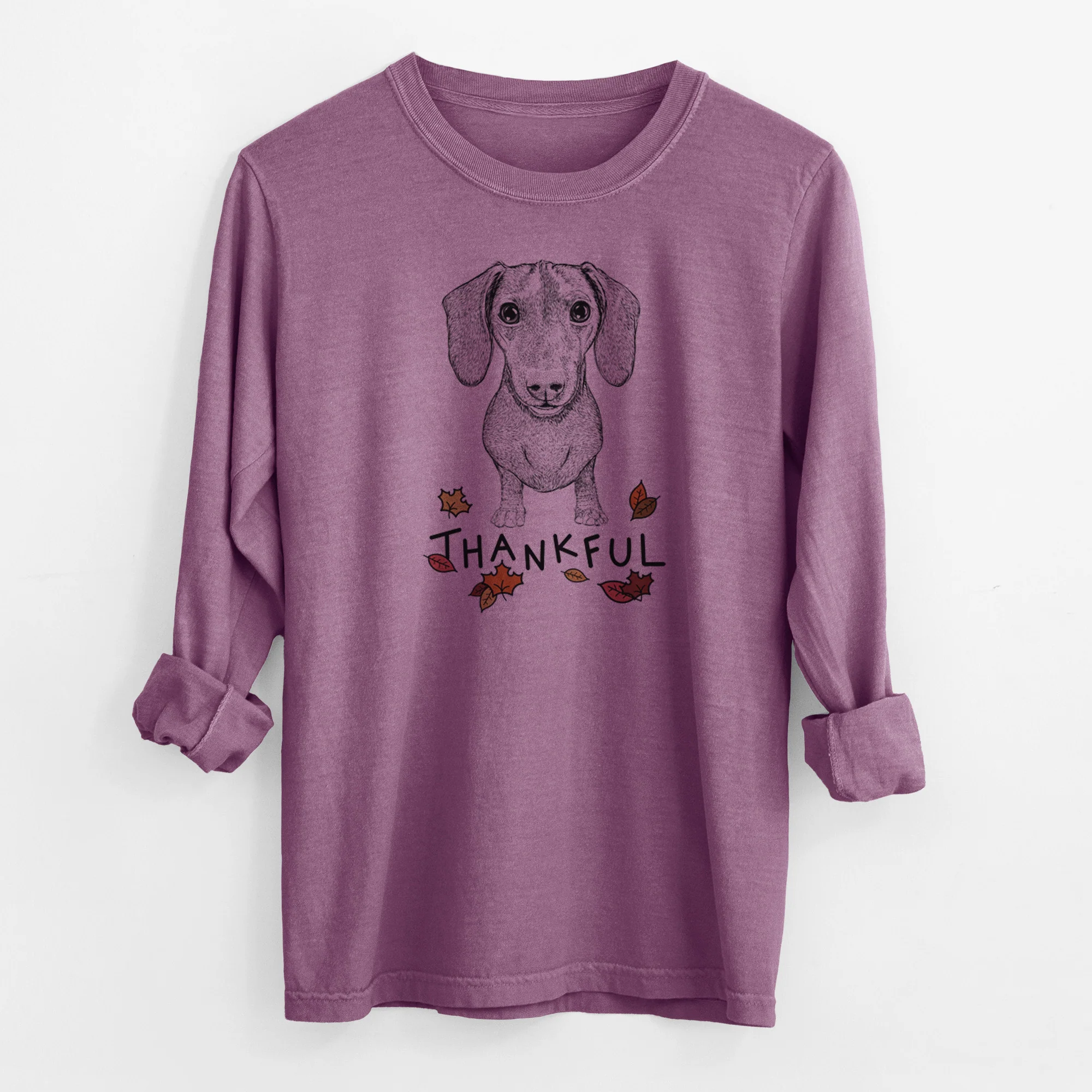 Thankful Ernie the Mini Dachshund - Men's Heavyweight 100% Cotton Long Sleeve - Image 9