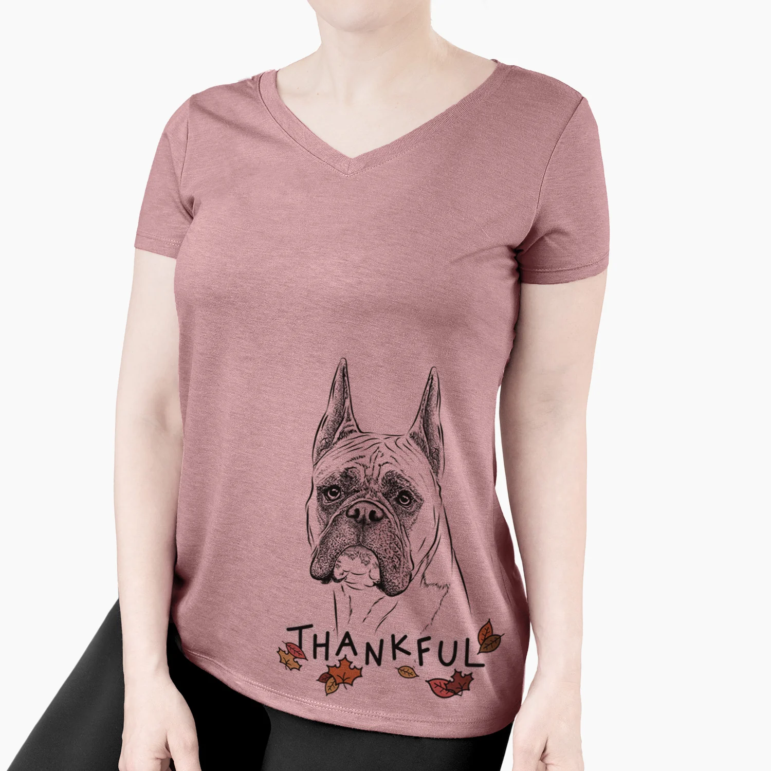 Thankful Ezra the Boxer - Women's V-neck Shirt - Image 4