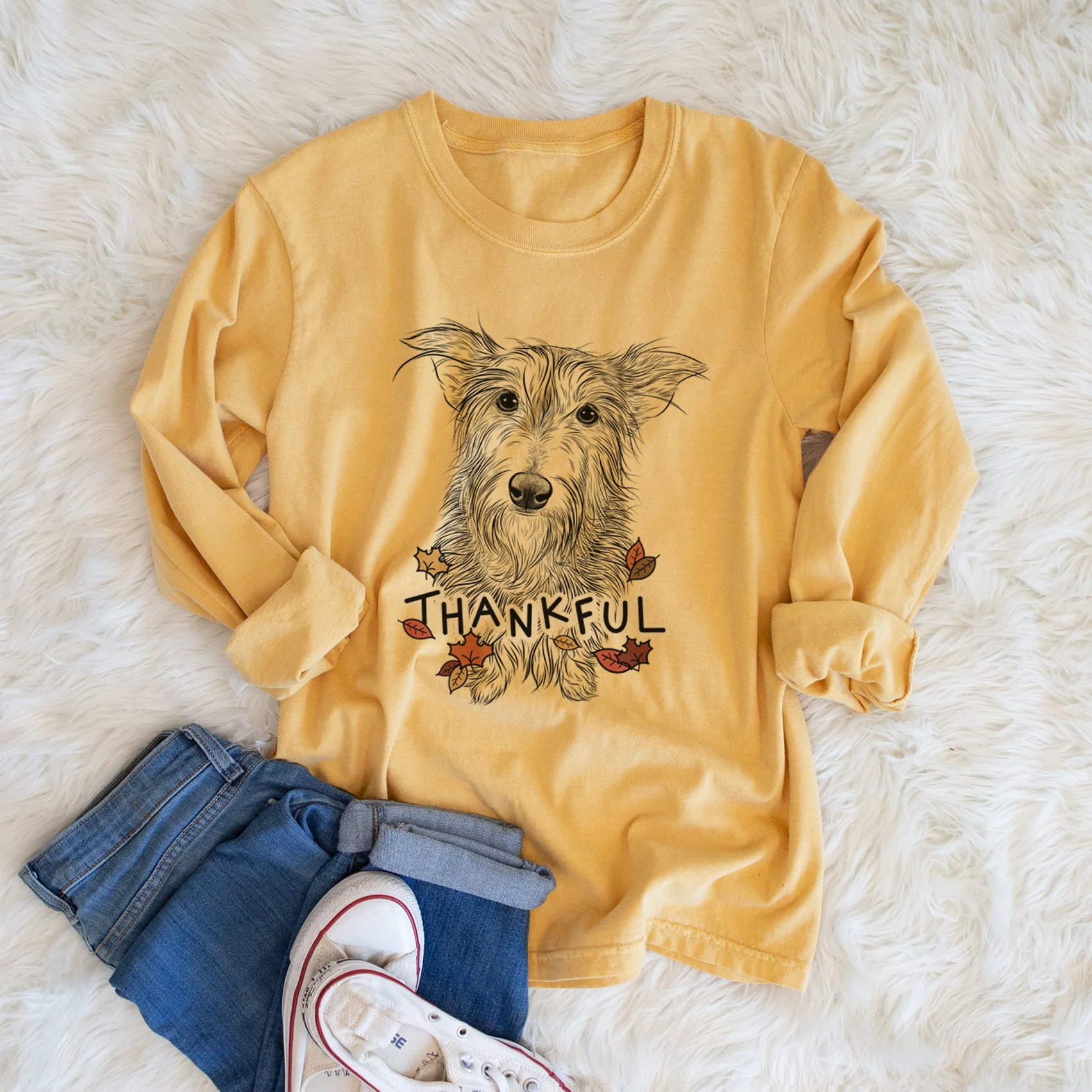 Thankful Frida Doggo the Rescue Terrier Mix - Men's Heavyweight 100% Cotton Long Sleeve - Image 6