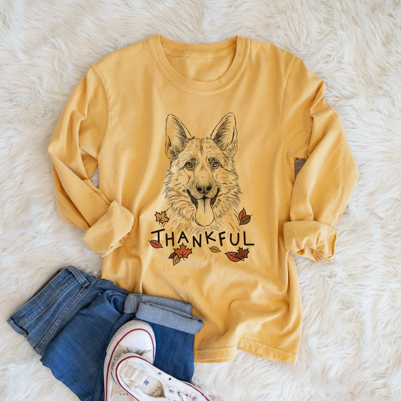 Thankful Grace the German Shepherd - Men's Heavyweight 100% Cotton Long Sleeve - Image 6