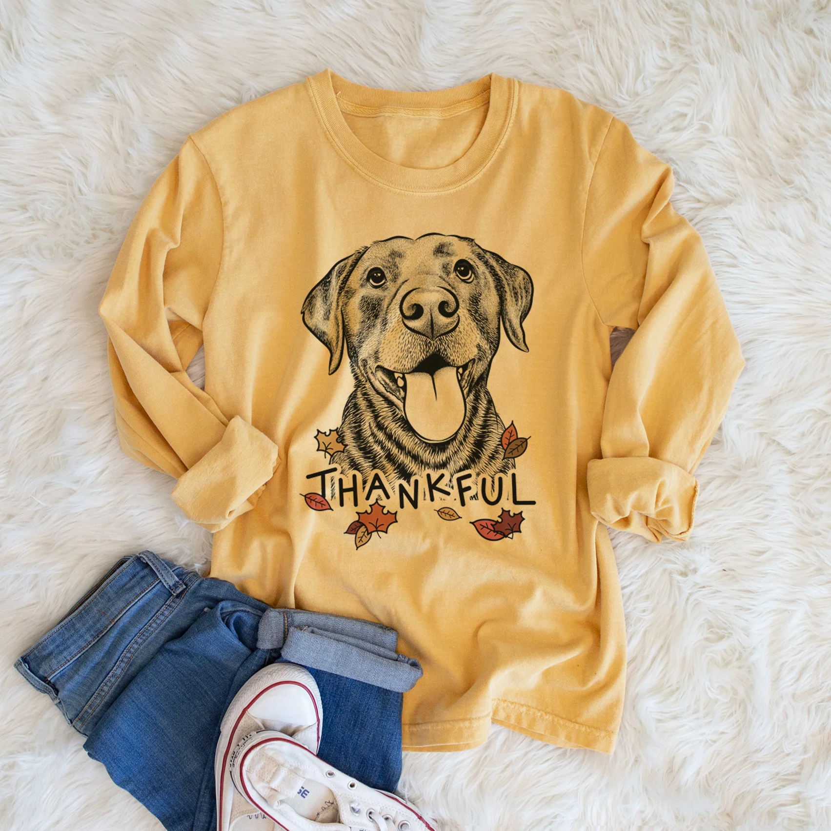 Thankful Gwen the Labrador Retriever - Men's Heavyweight 100% Cotton Long Sleeve - Image 6