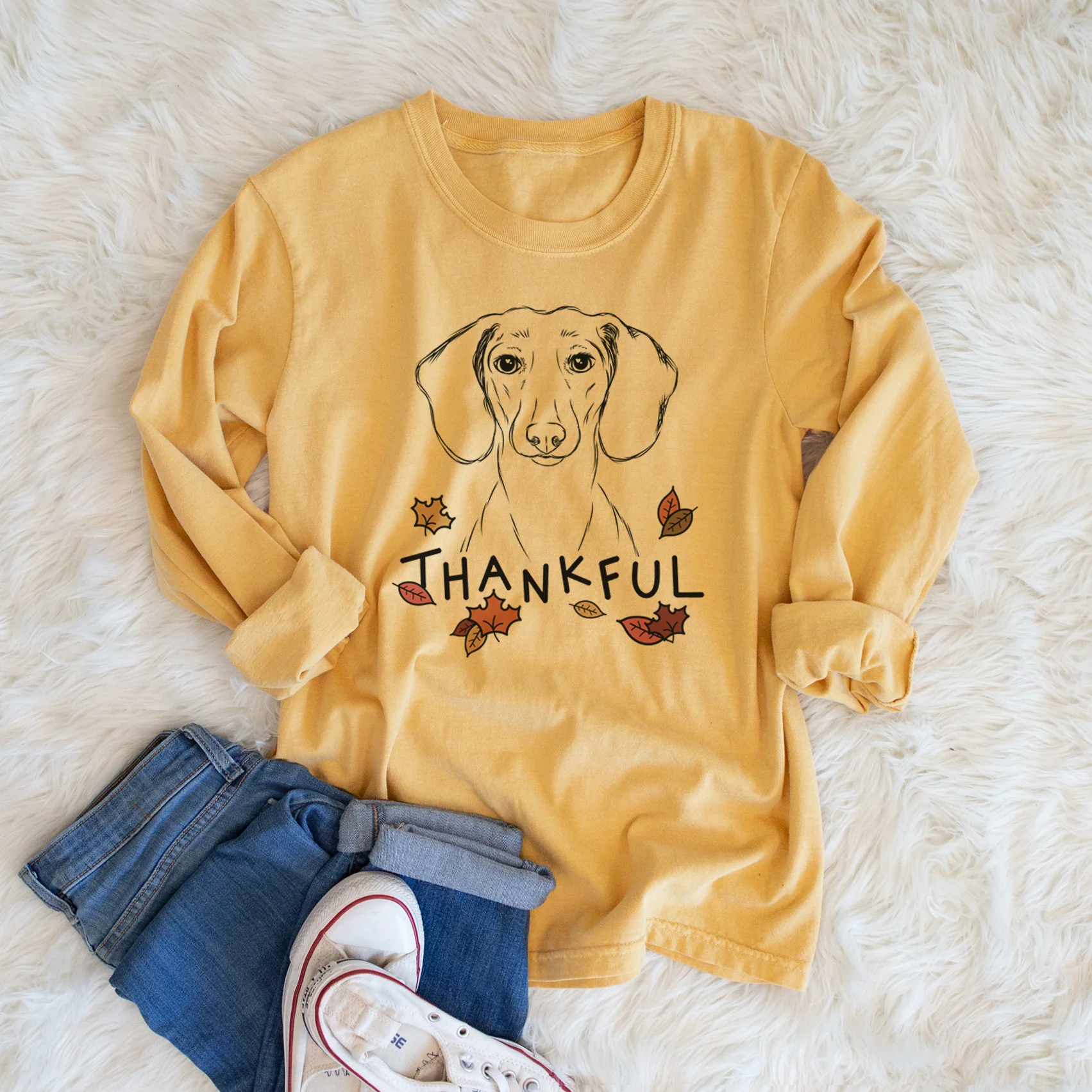 Thankful Hans the Dachshund - Men's Heavyweight 100% Cotton Long Sleeve - Image 6