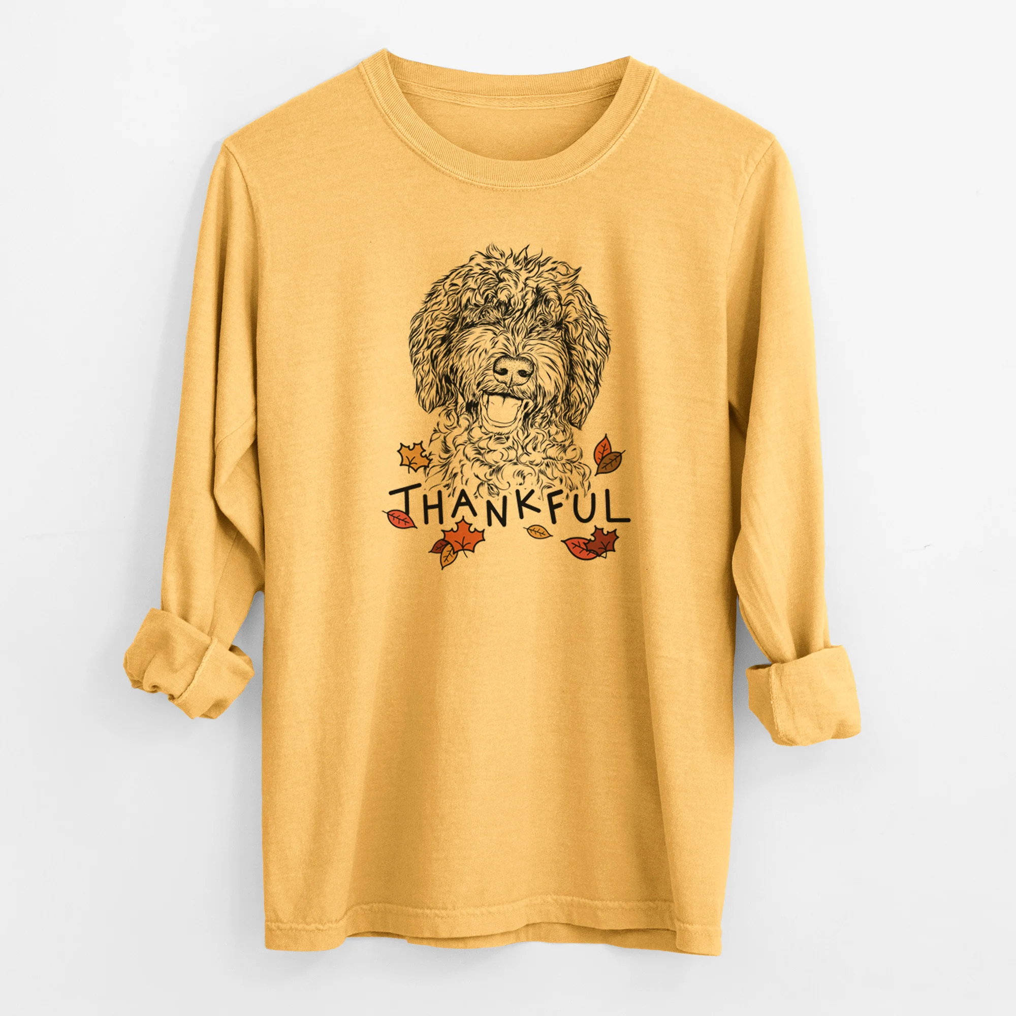 Thankful Jack the Chocolate Labradoodle - Men's Heavyweight 100% Cotton Long Sleeve - Image 3