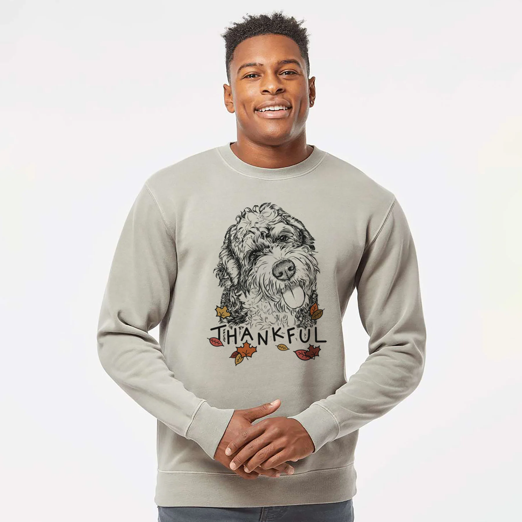 Thankful Kaci the Bernedoodle - Unisex Pigment Dyed Crew Sweatshirt - Image 5