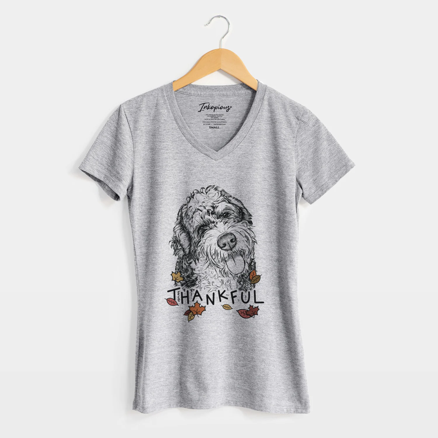 Thankful Kaci the Bernedoodle - Women's V-neck Shirt - Image 5