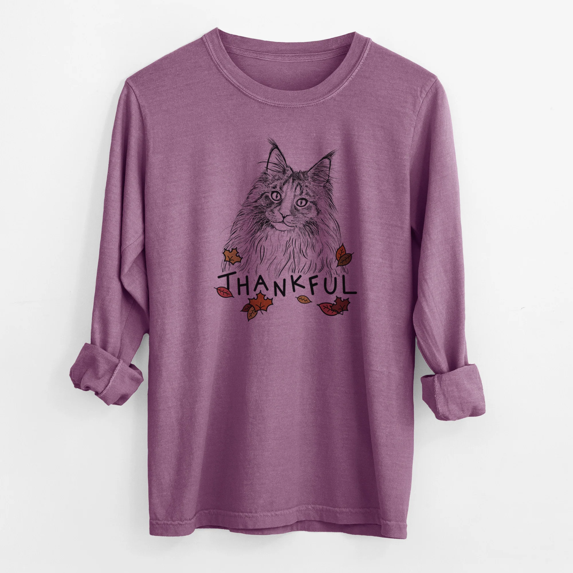 Thankful Kiki the Maine Coon Cat - Men's Heavyweight 100% Cotton Long Sleeve - Image 9