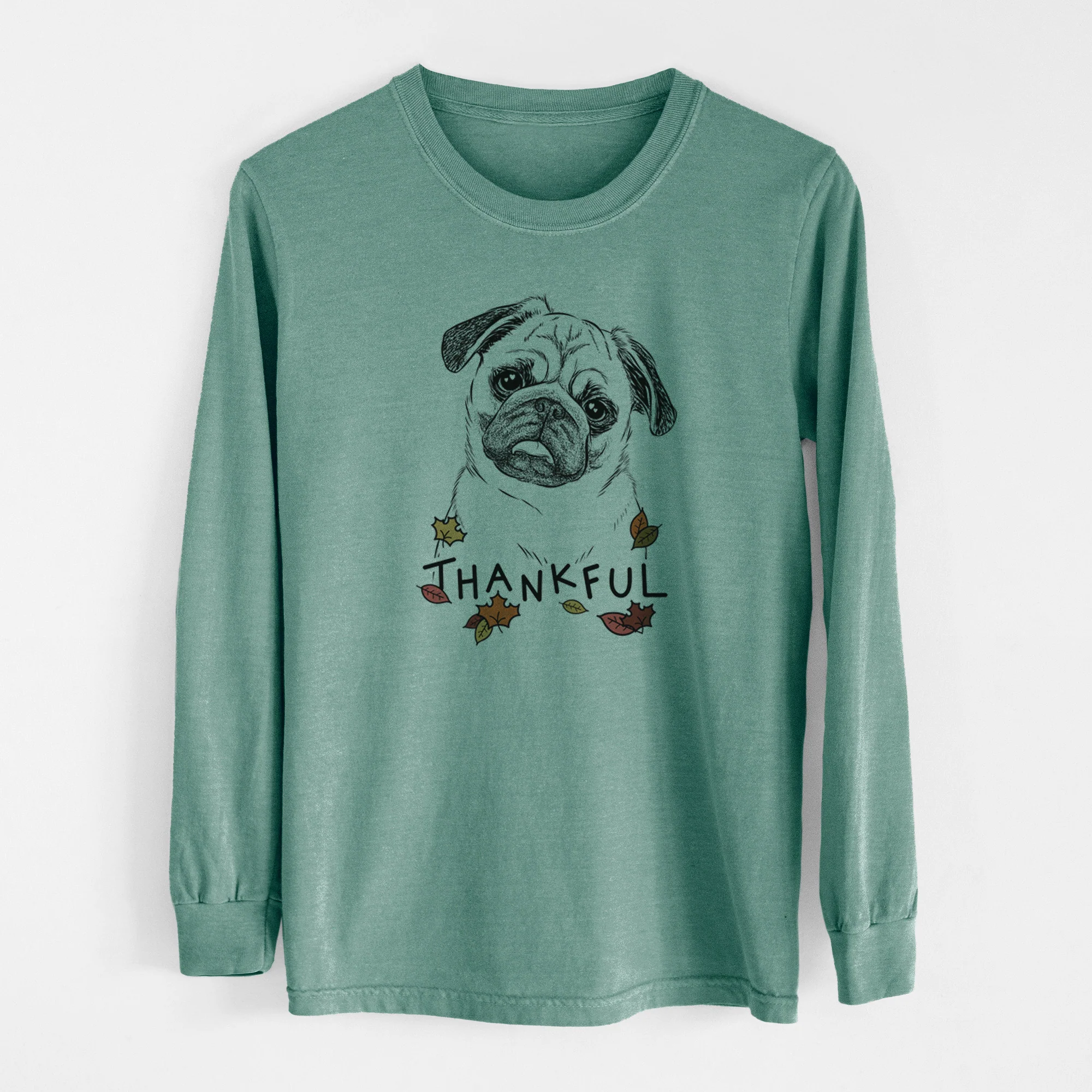 Thankful Macy the Pug - Men's Heavyweight 100% Cotton Long Sleeve - Image 12