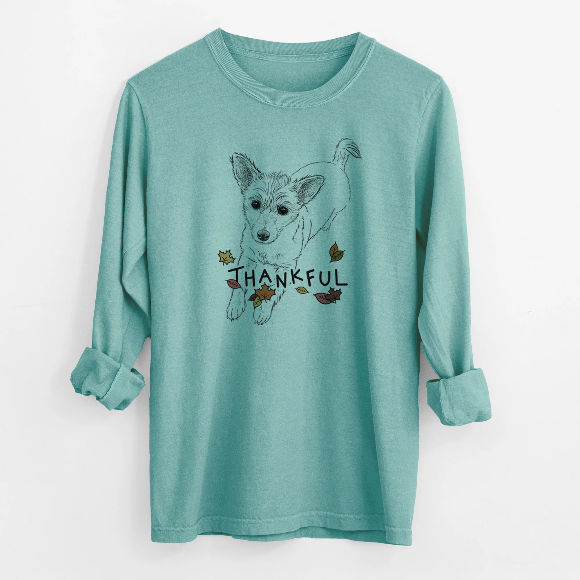 Thankful Maisie the Terrier Mix - Men's Heavyweight 100% Cotton Long Sleeve