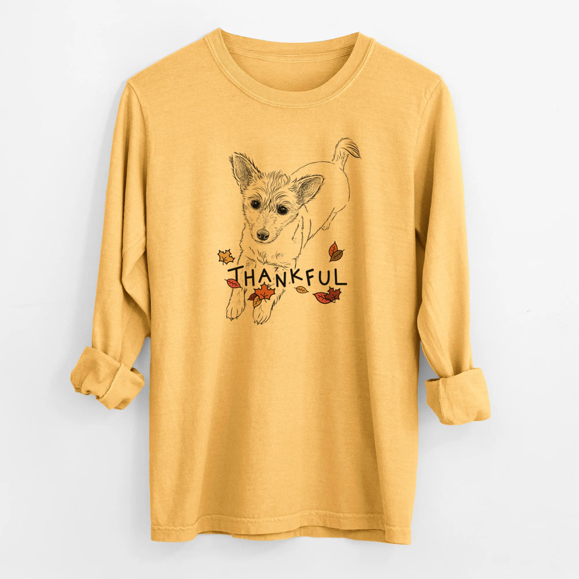 Thankful Maisie the Terrier Mix - Men's Heavyweight 100% Cotton Long Sleeve - Image 3