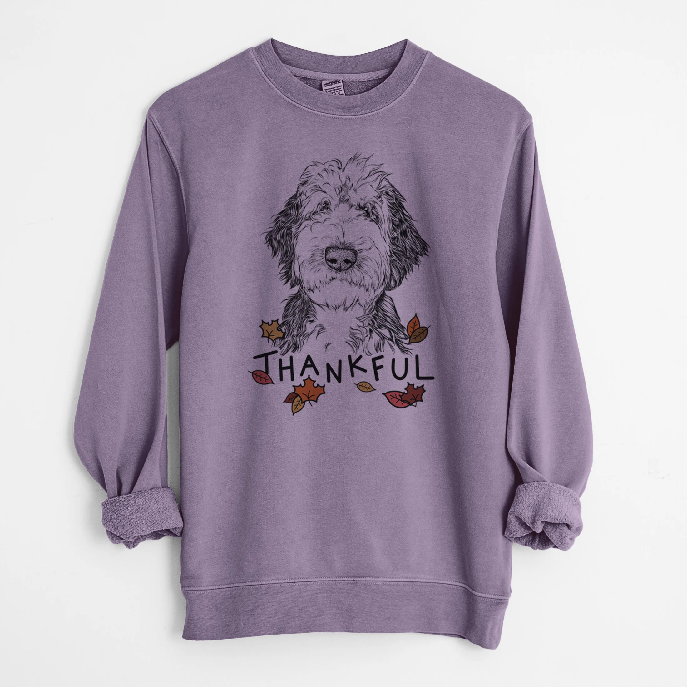 Thankful Milo Fluff the Sheepadoodle - Unisex Pigment Dyed Crew Sweatshirt - Image 10