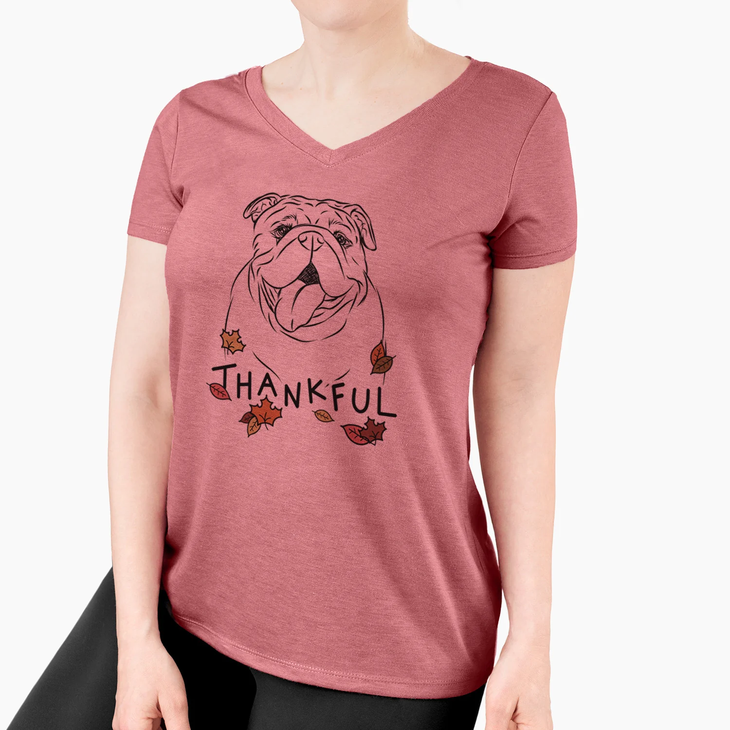 Thankful Missy Moo the English Bulldog - Women's V-neck Shirt - Image 4