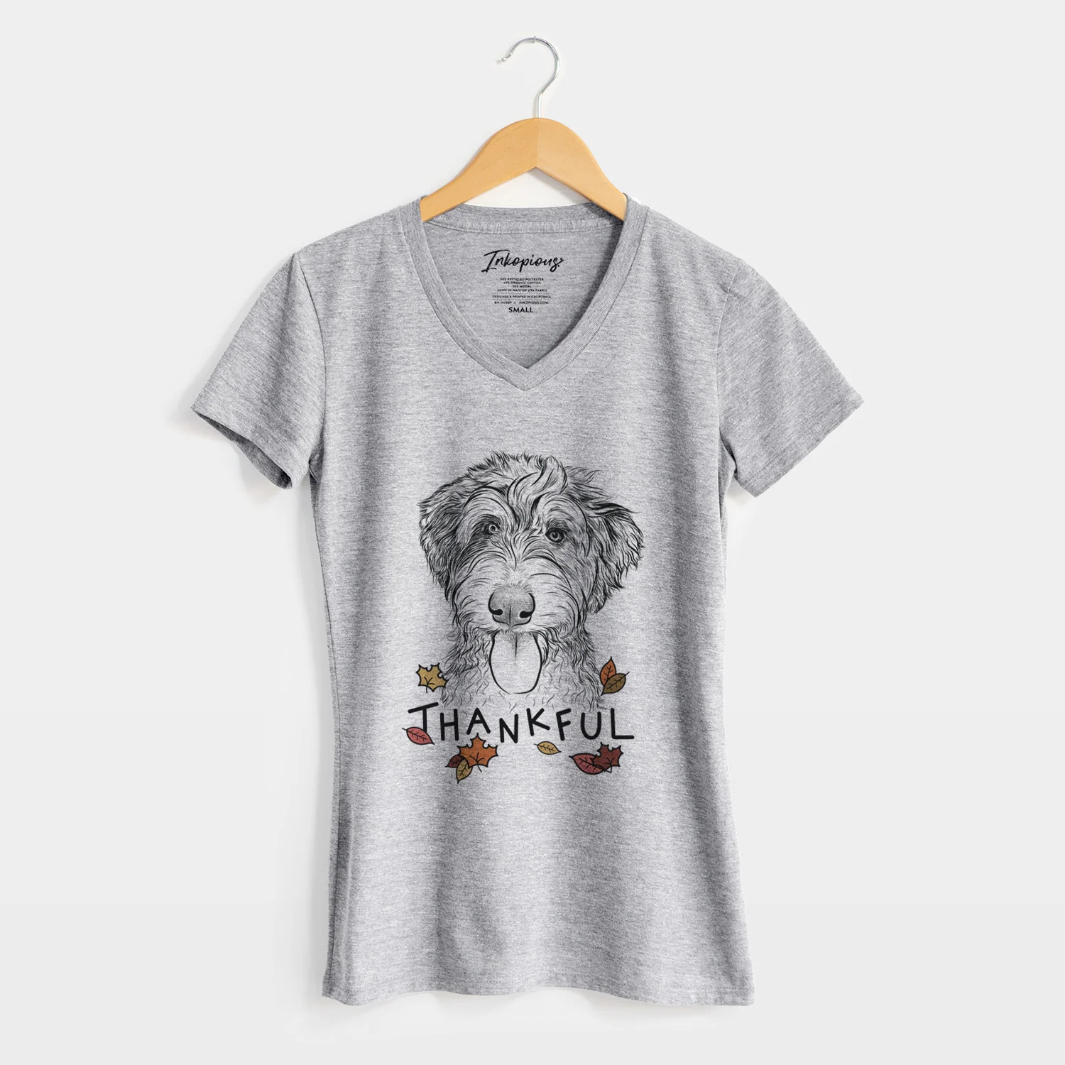 Thankful Myrtle Mae the Aussiedoodle - Women's V-neck Shirt - Image 5