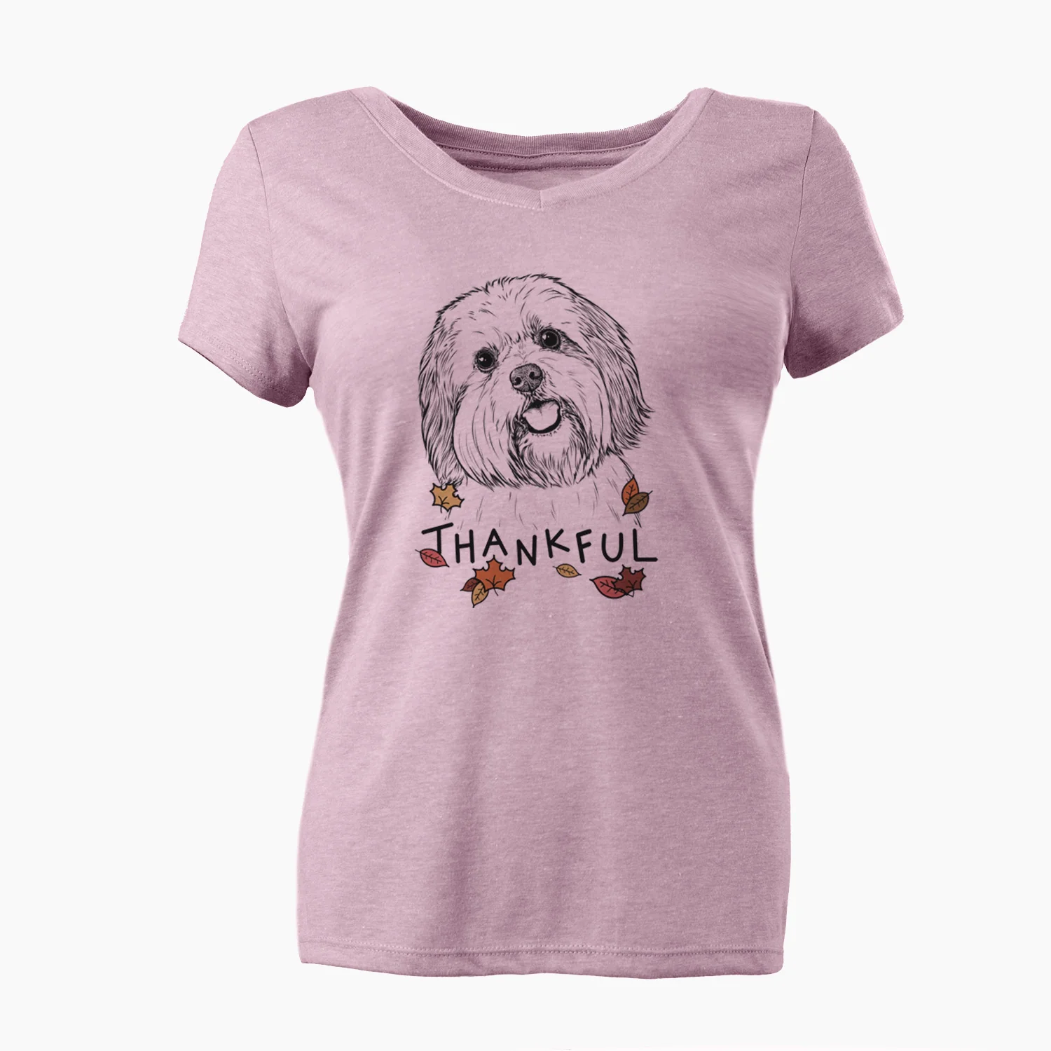 Thankful Nikka the Lowchen - Women's V-neck Shirt - Image 3