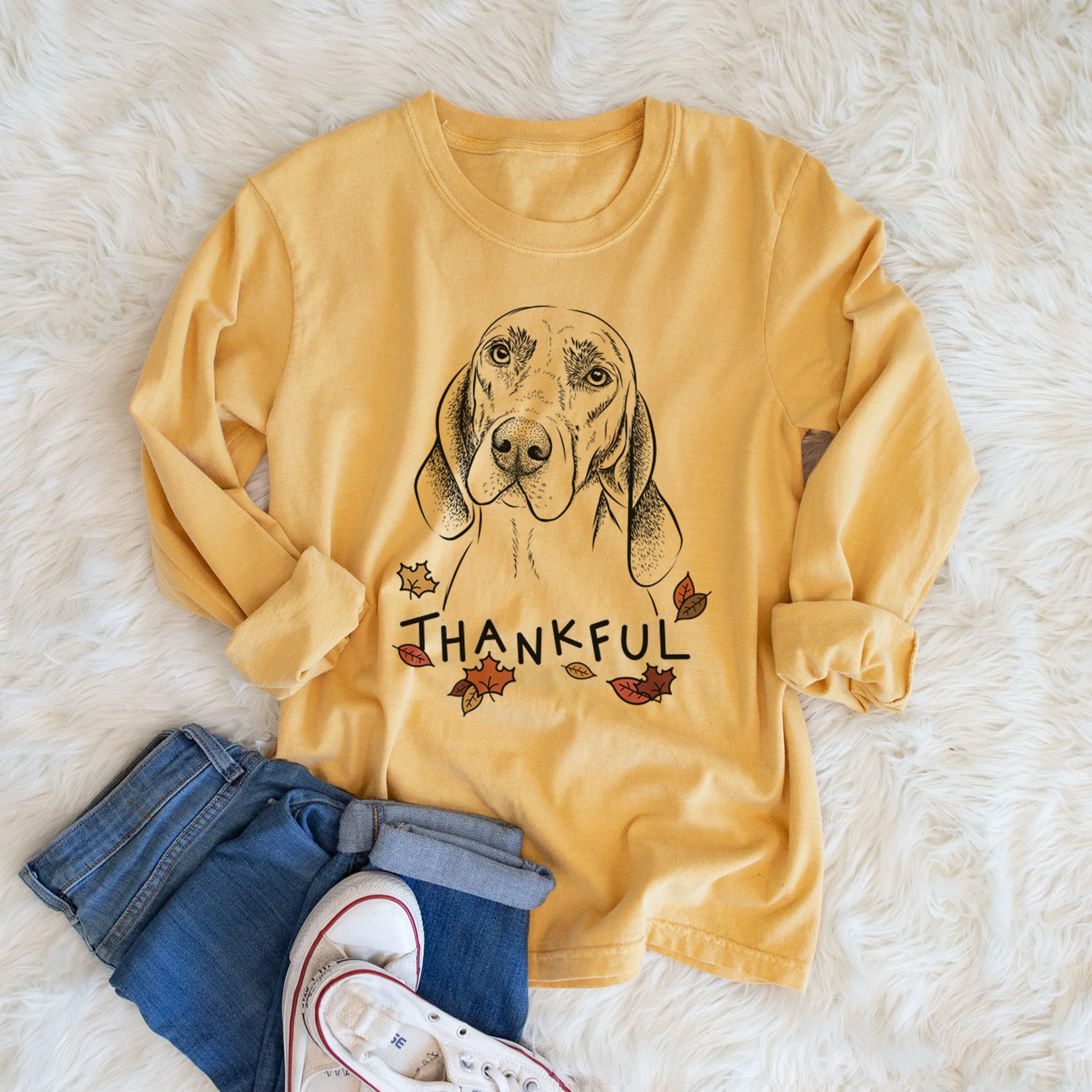 Thankful Norman the Plott Hound - Men's Heavyweight 100% Cotton Long Sleeve - Image 6