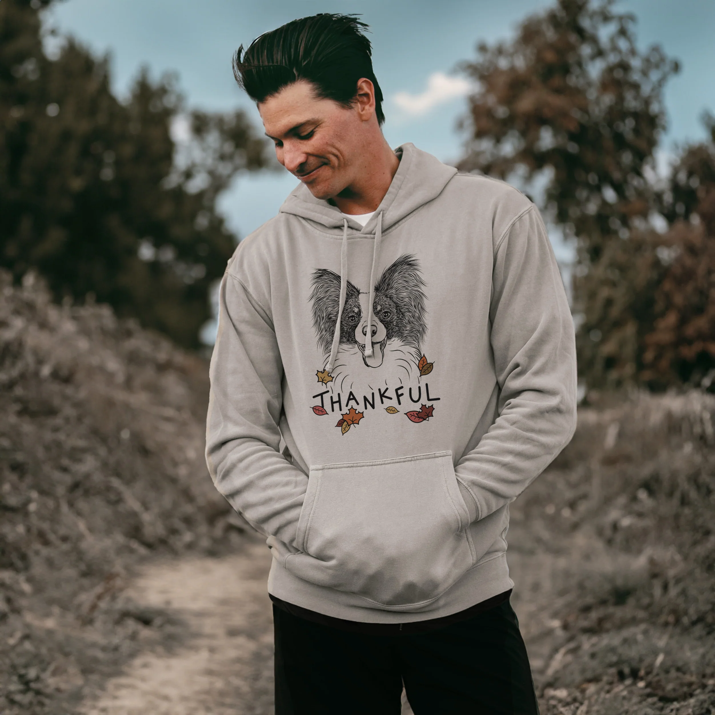 Thankful Patrick the Papillon - Unisex Pigment Dyed Hoodie - Image 3