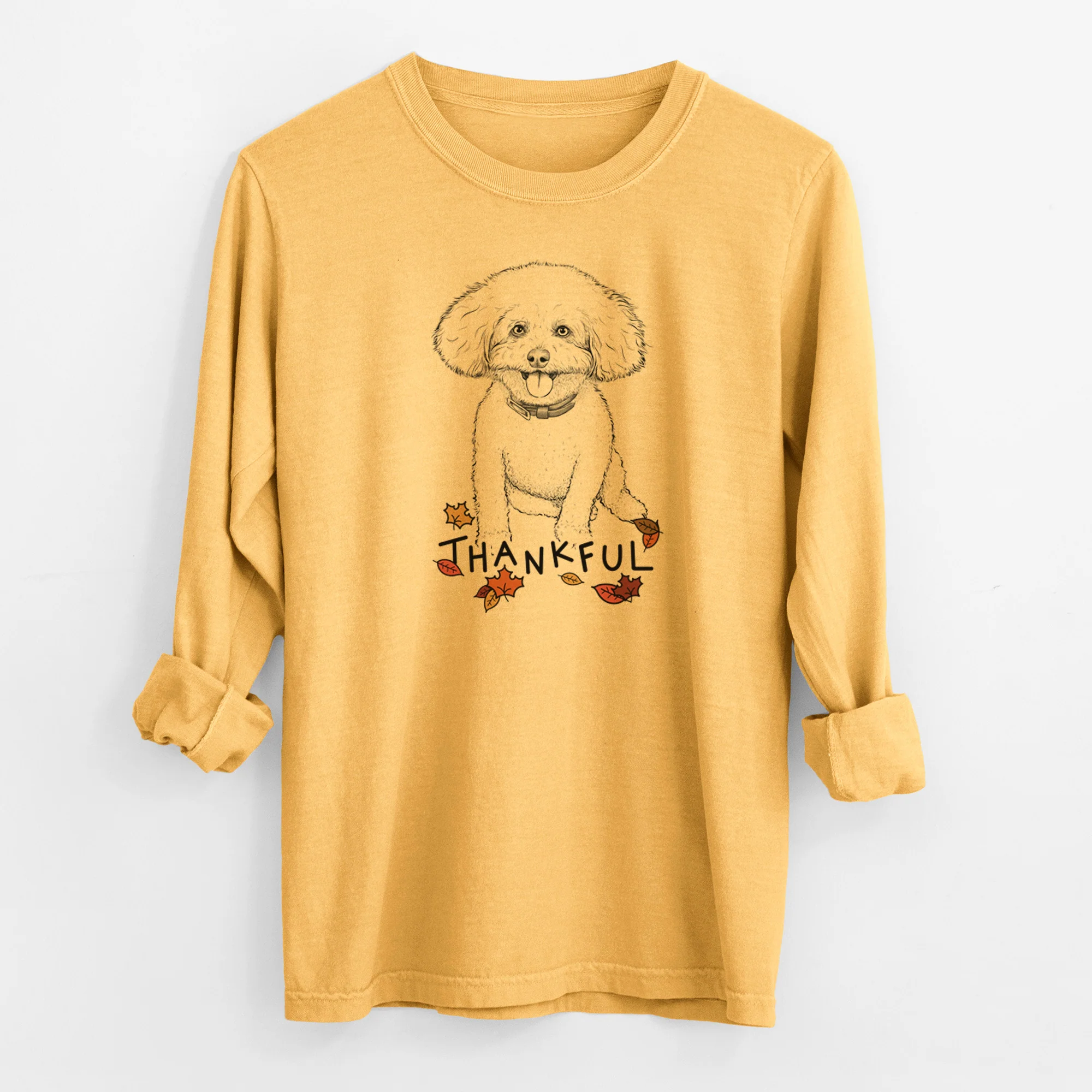 Thankful Peyton the Bichon Frise - Men's Heavyweight 100% Cotton Long Sleeve - Image 3