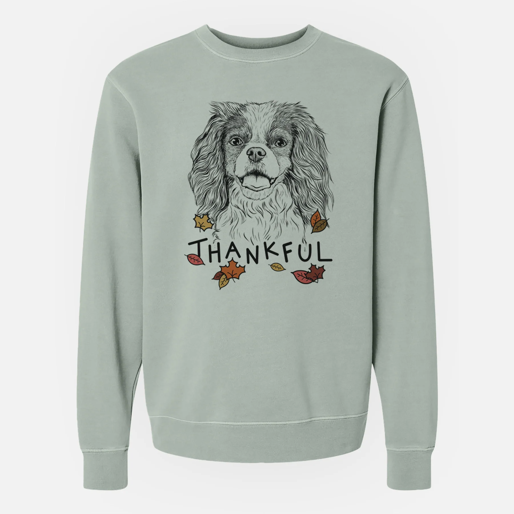 Thankful Poppy the Cavalier King Charles Spaniel - Unisex Pigment Dyed Crew Sweatshirt - Image 6