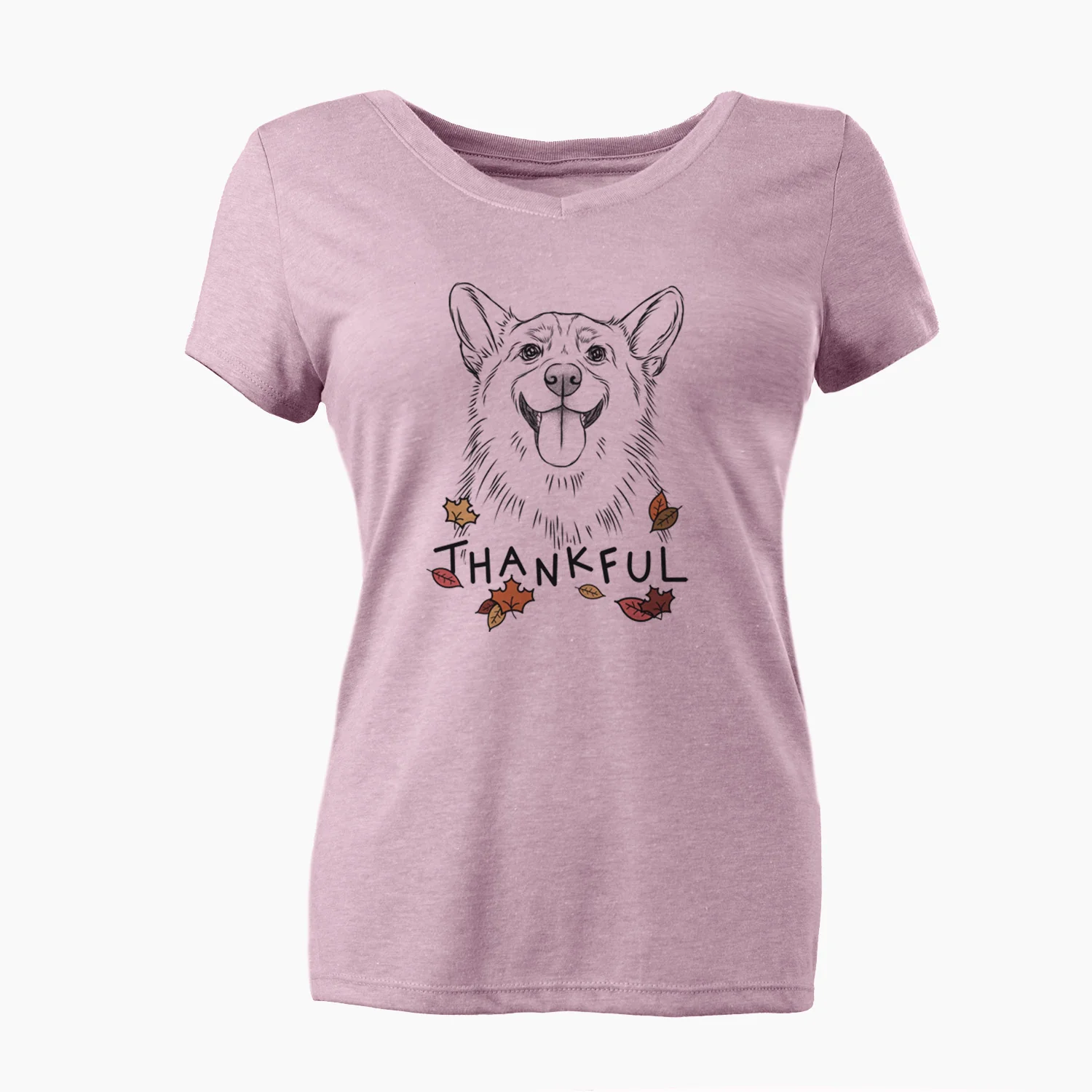 Thankful Porter the Pembroke Welsh Corgi - Women's V-neck Shirt - Image 3
