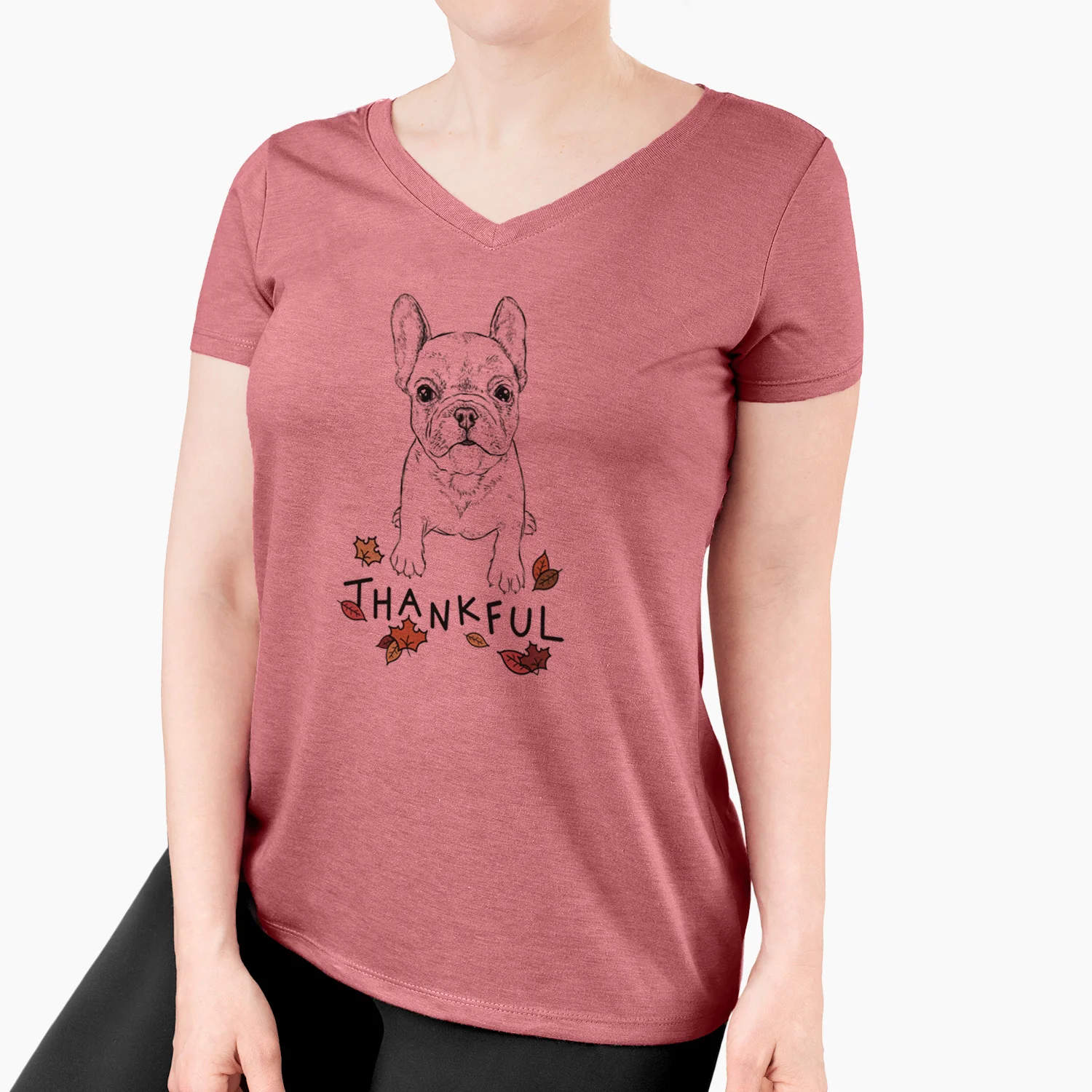 Thankful Puppy Pierre the French Bulldog - Women's V-neck Shirt - Image 4