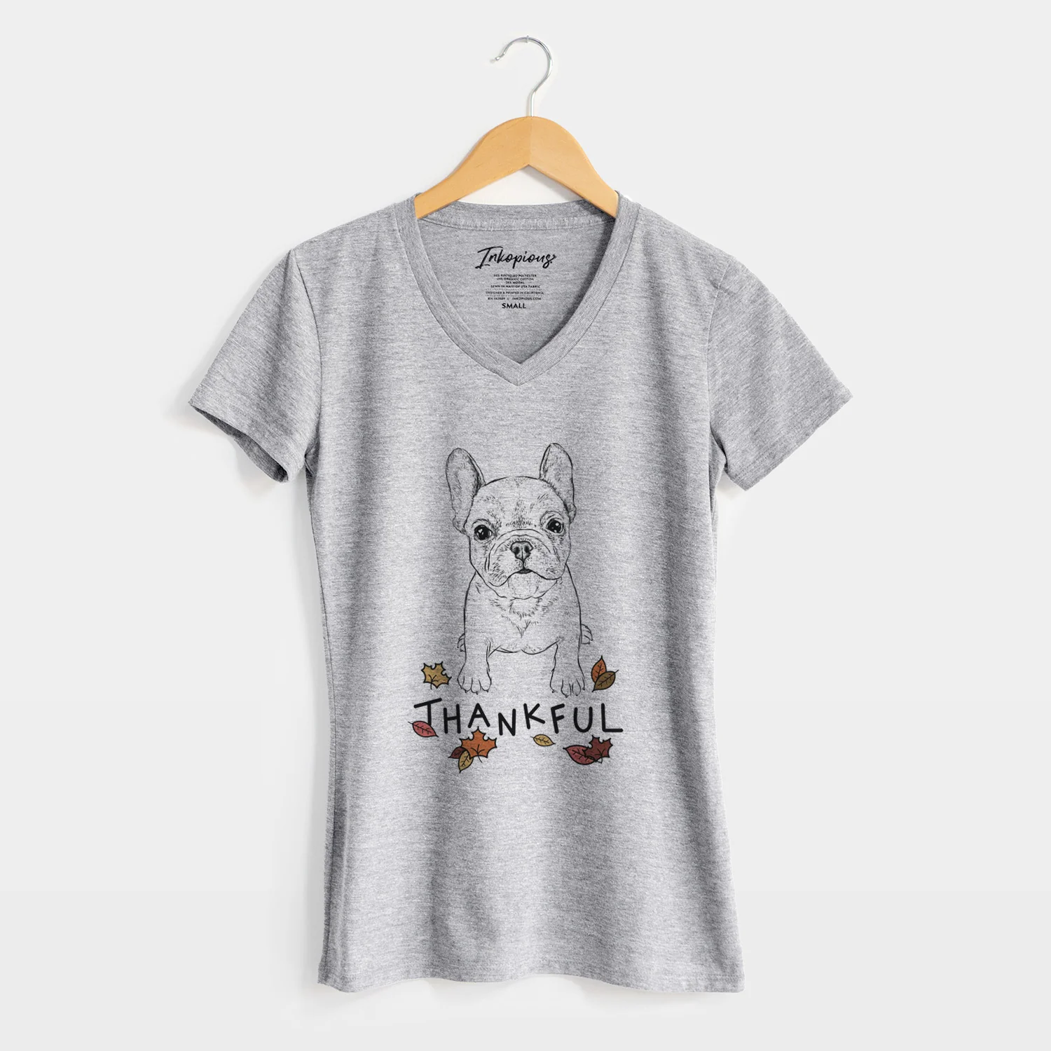 Thankful Puppy Pierre the French Bulldog - Women's V-neck Shirt - Image 5