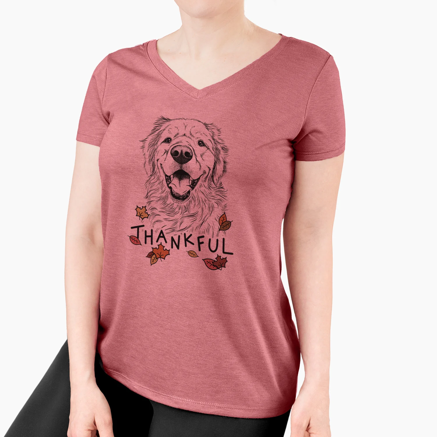 Thankful Roger the Golden Retriever - Women's V-neck Shirt - Image 4