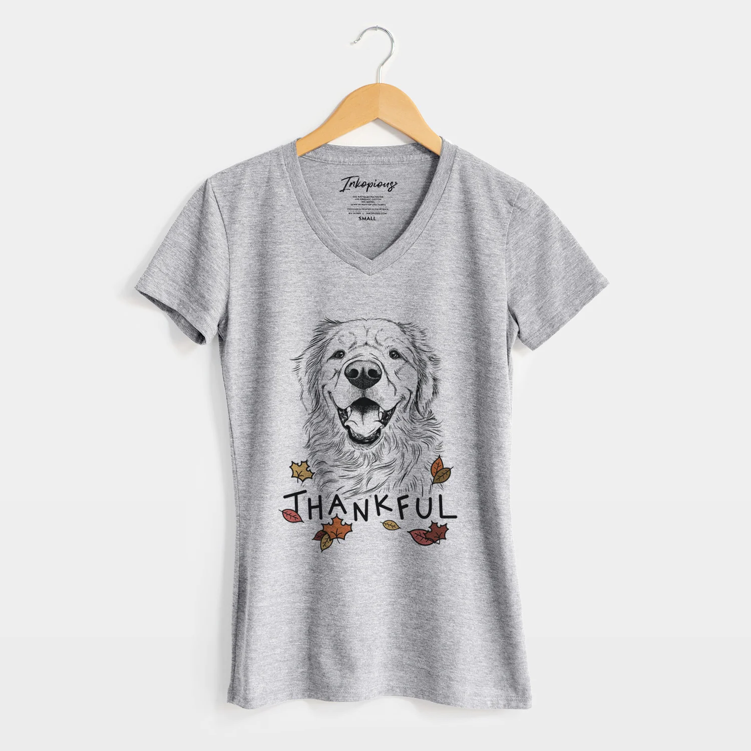 Thankful Roger the Golden Retriever - Women's V-neck Shirt - Image 5