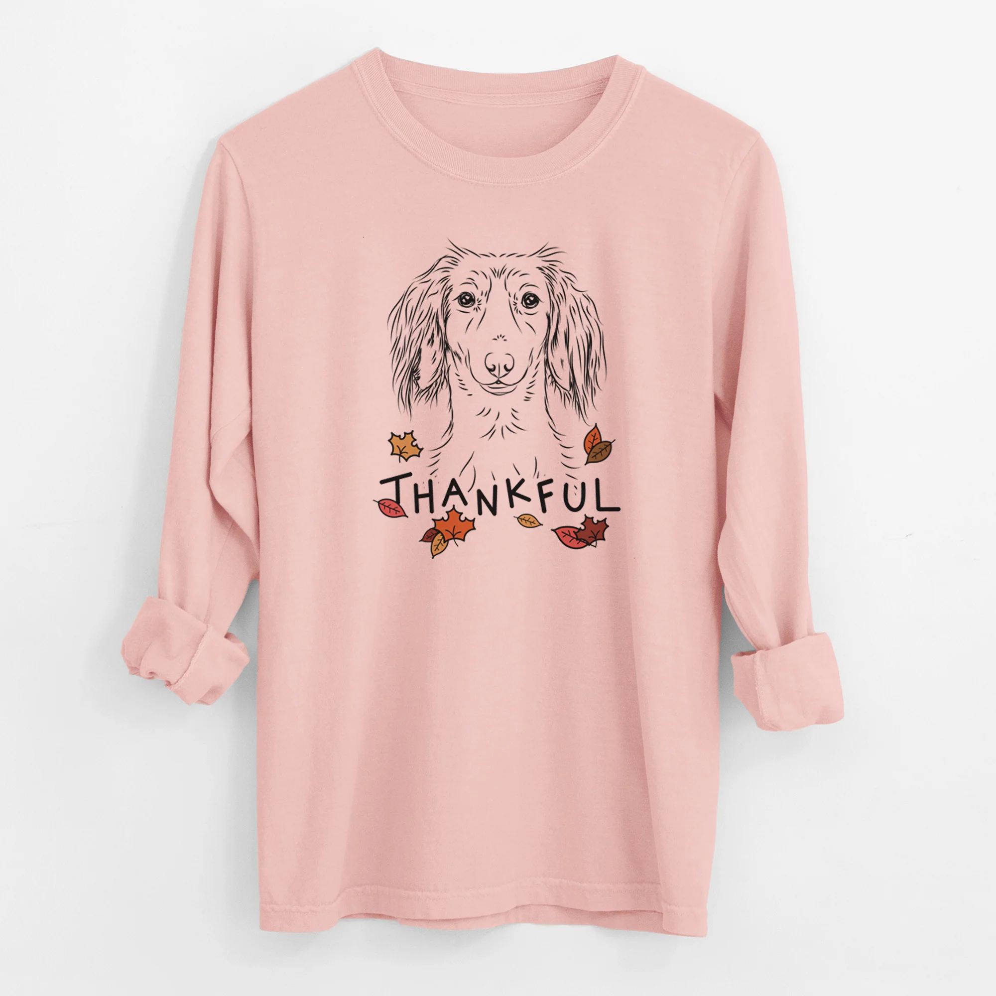 Thankful Roux the Long Haired Dachshund - Men's Heavyweight 100% Cotton Long Sleeve - Image 11