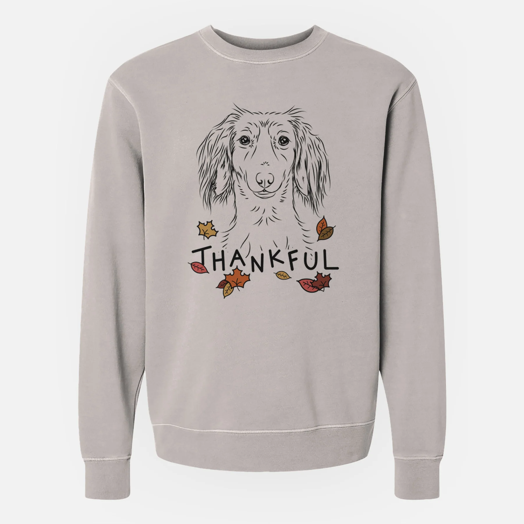 Thankful Roux the Long Haired Dachshund - Unisex Pigment Dyed Crew Sweatshirt - Image 3