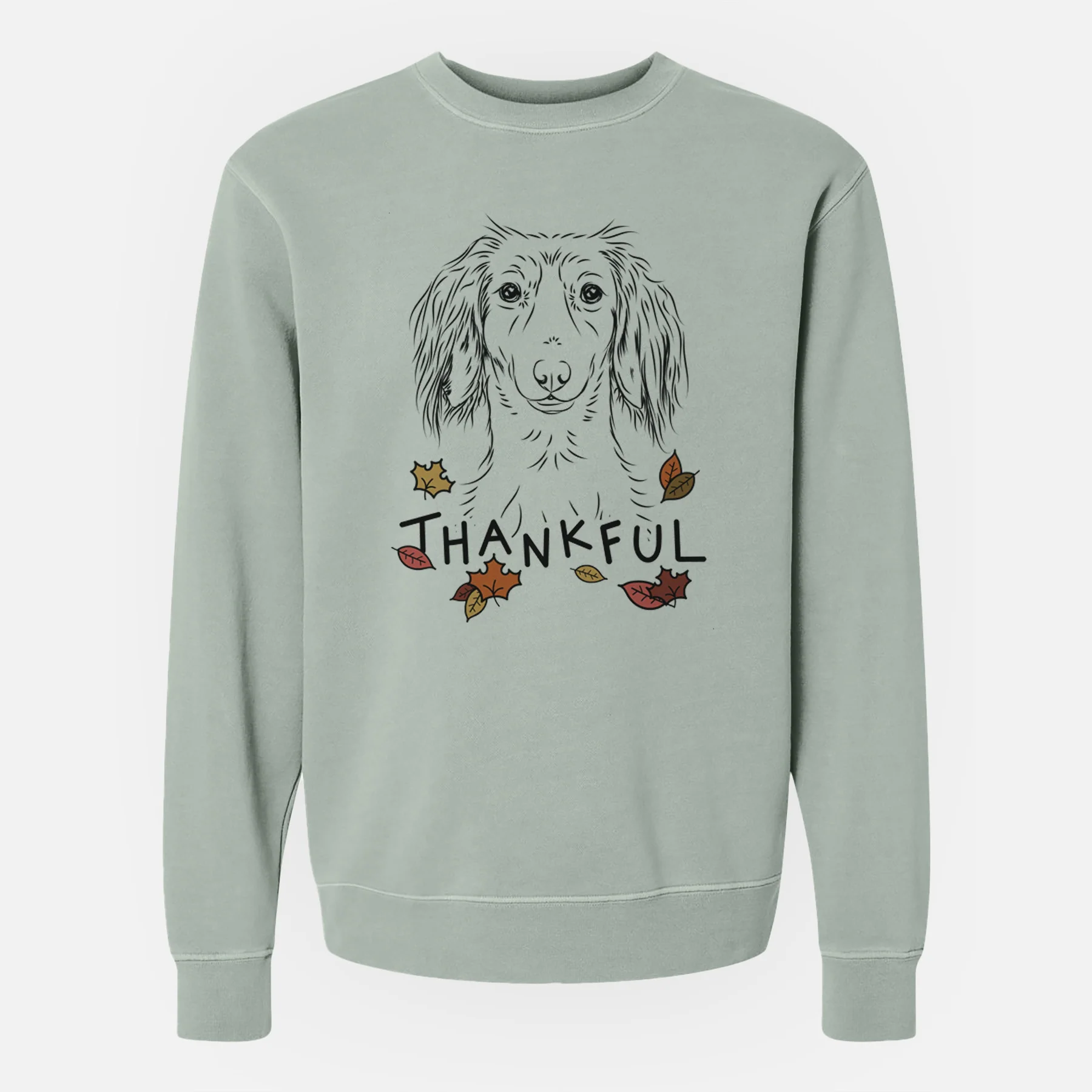 Thankful Roux the Long Haired Dachshund - Unisex Pigment Dyed Crew Sweatshirt - Image 6