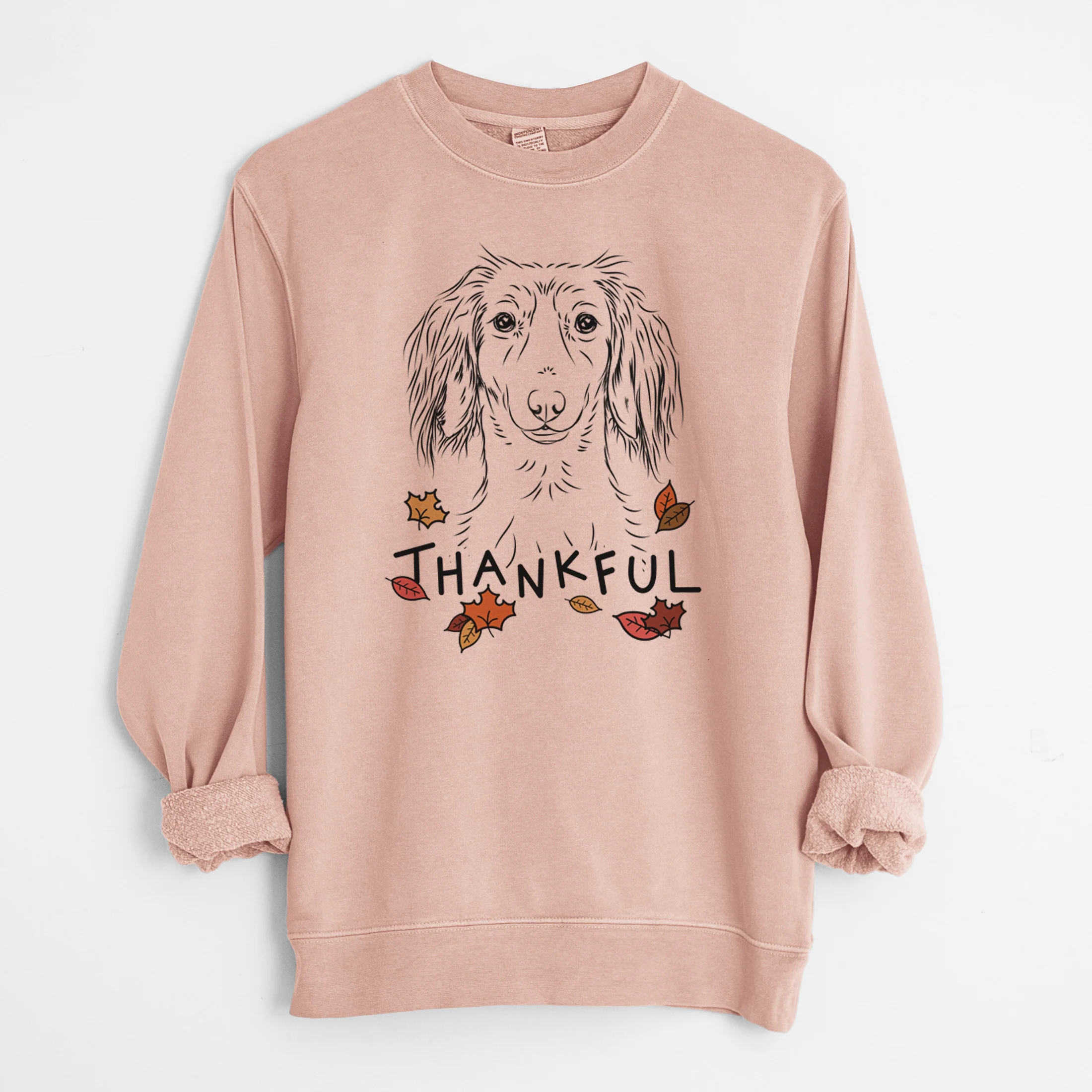 Thankful Roux the Long Haired Dachshund - Unisex Pigment Dyed Crew Sweatshirt - Image 7