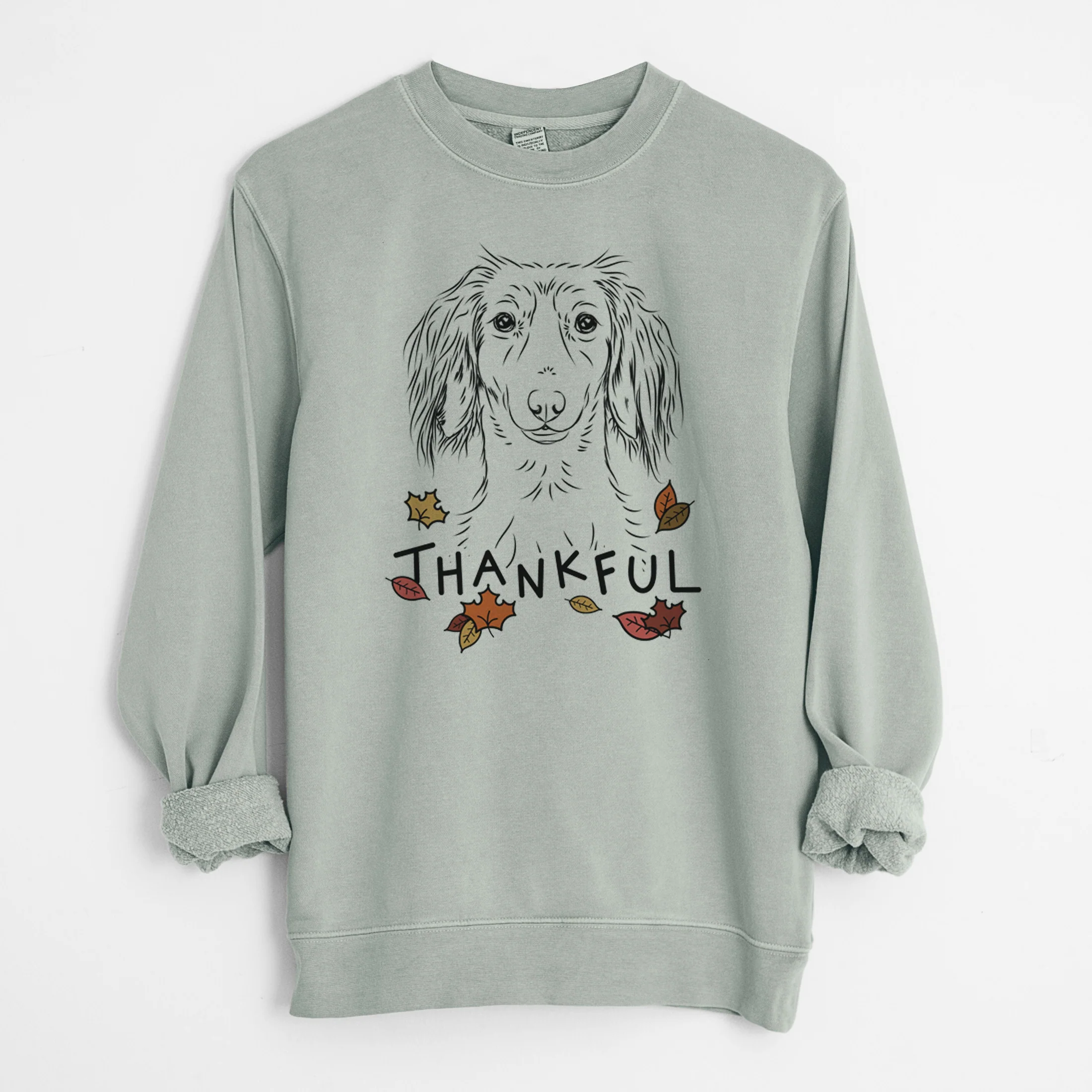 Thankful Roux the Long Haired Dachshund - Unisex Pigment Dyed Crew Sweatshirt - Image 8