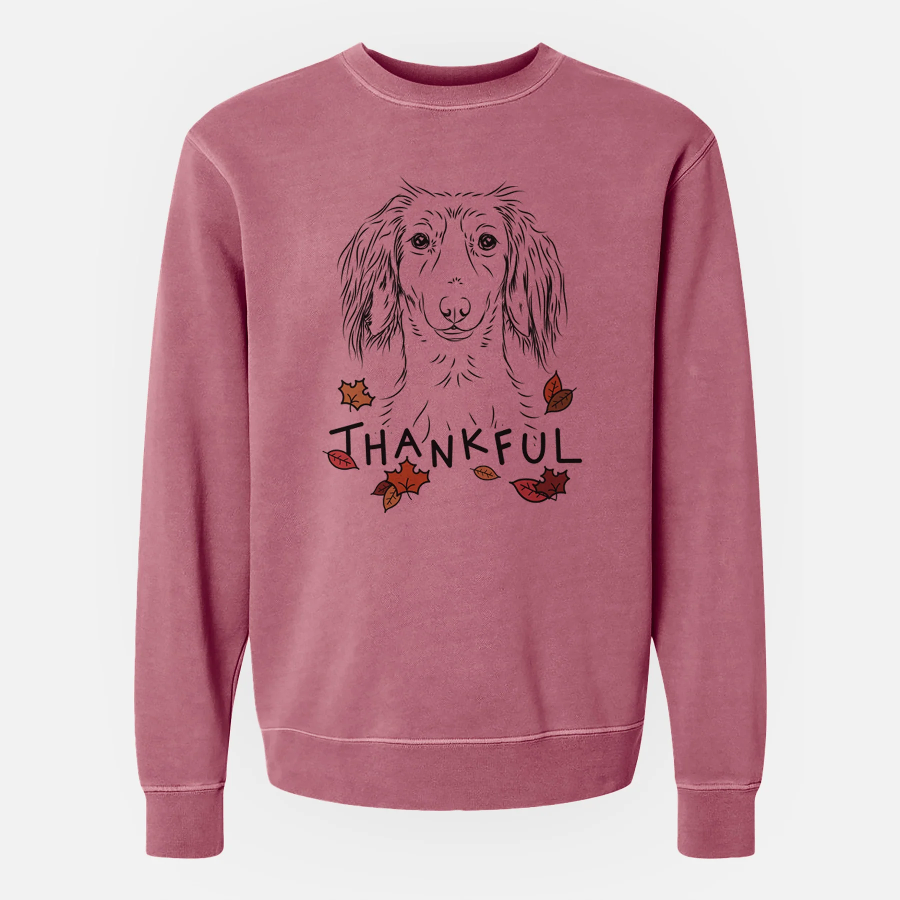 Thankful Roux the Long Haired Dachshund - Unisex Pigment Dyed Crew Sweatshirt - Image 9