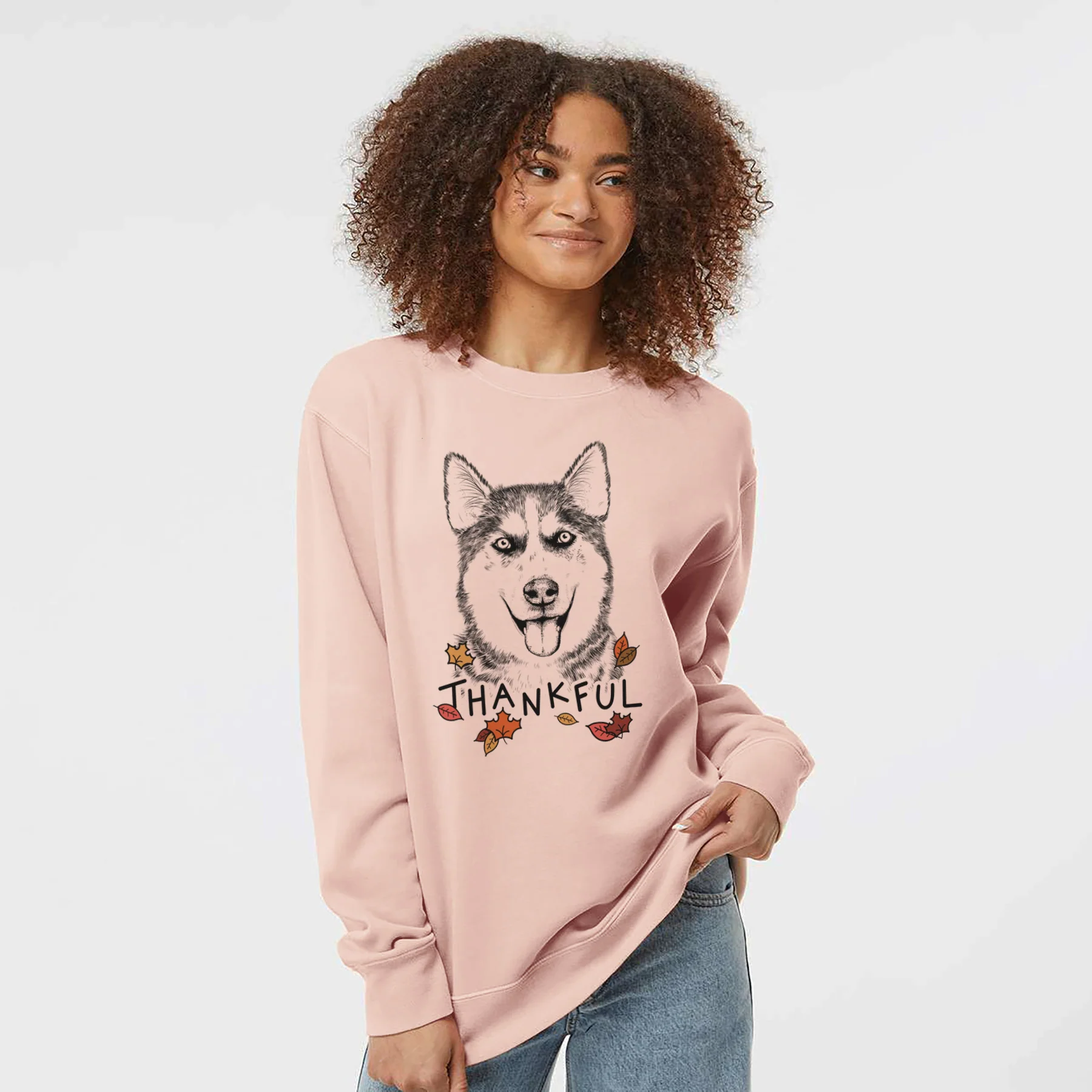 Thankful Sesi the Siberian Husky - Unisex Pigment Dyed Crew Sweatshirt - Image 4