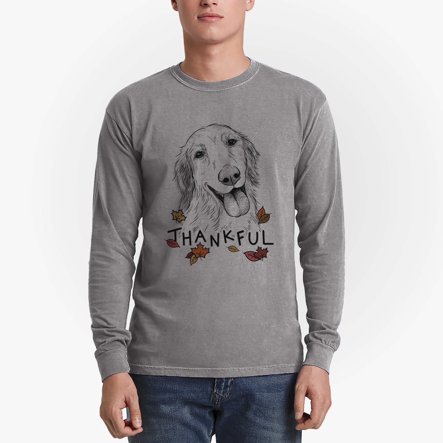 Thankful Shelby the Golden Retriever - Men's Heavyweight 100% Cotton Long Sleeve - Image 5