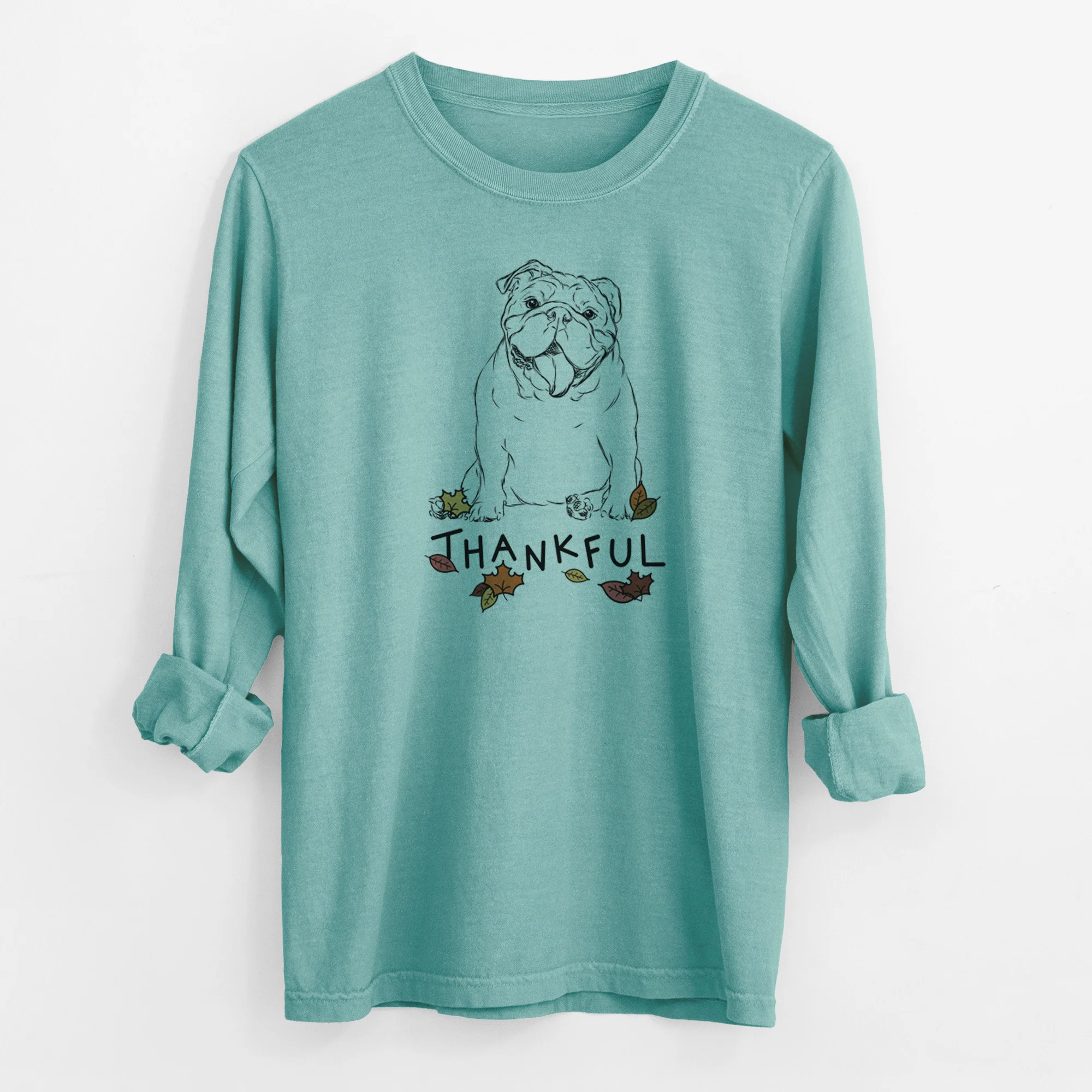 Thankful Tank the English Bulldog - Men's Heavyweight 100% Cotton Long Sleeve