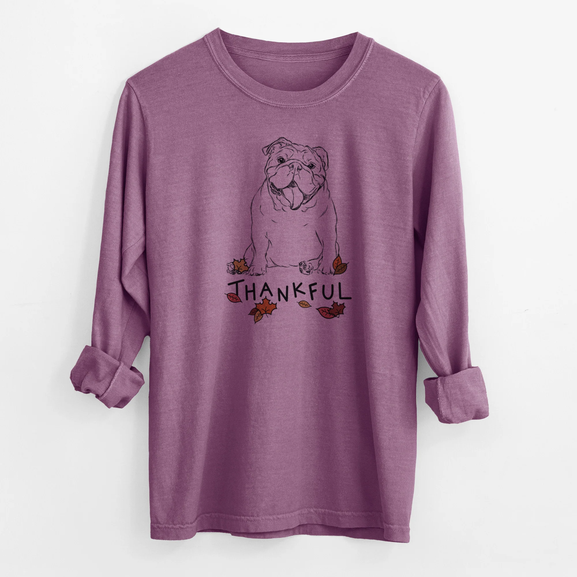 Thankful Tank the English Bulldog - Men's Heavyweight 100% Cotton Long Sleeve - Image 9
