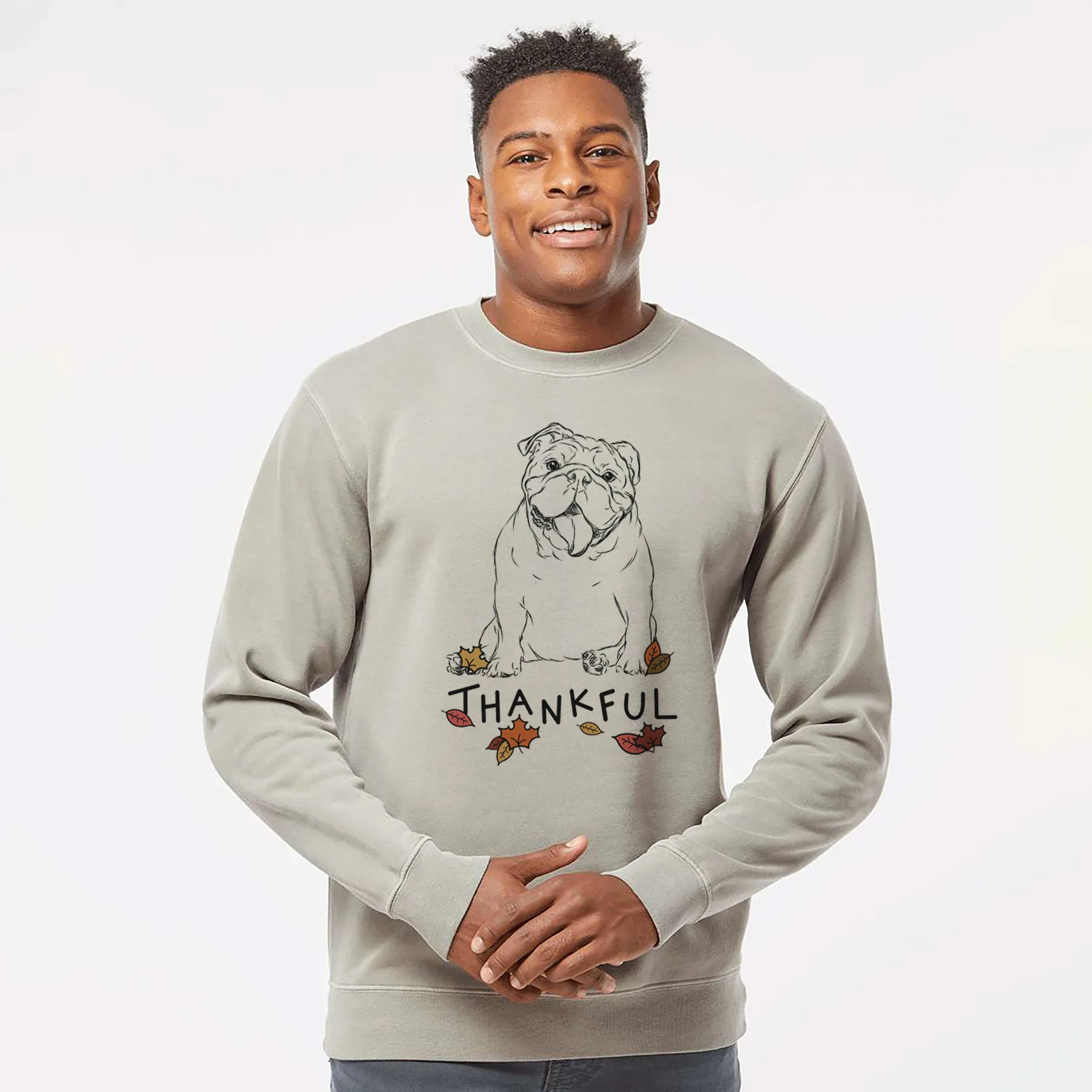 Thankful Tank the English Bulldog - Unisex Pigment Dyed Crew Sweatshirt - Image 5