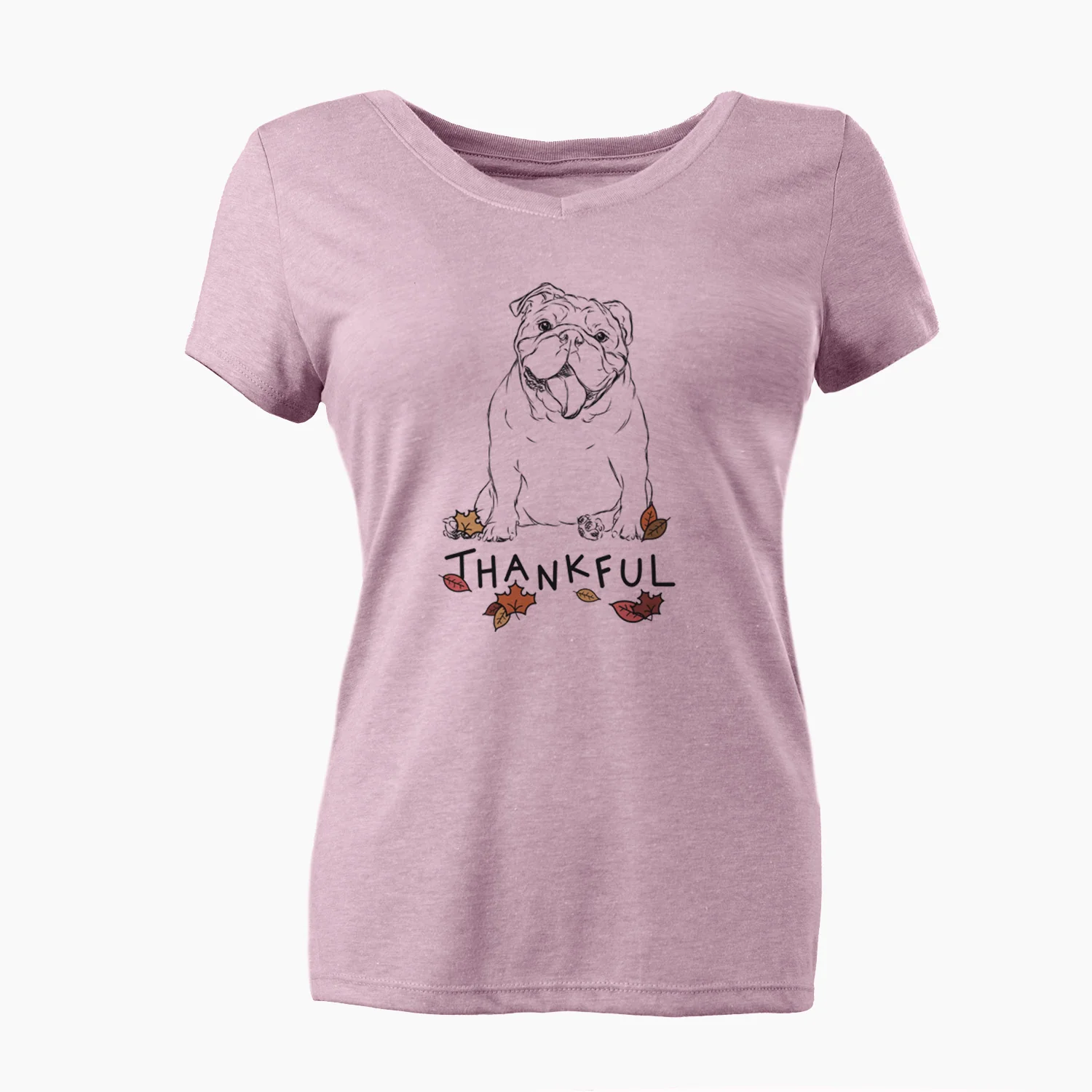 Thankful Tank the English Bulldog - Women's V-neck Shirt - Image 3
