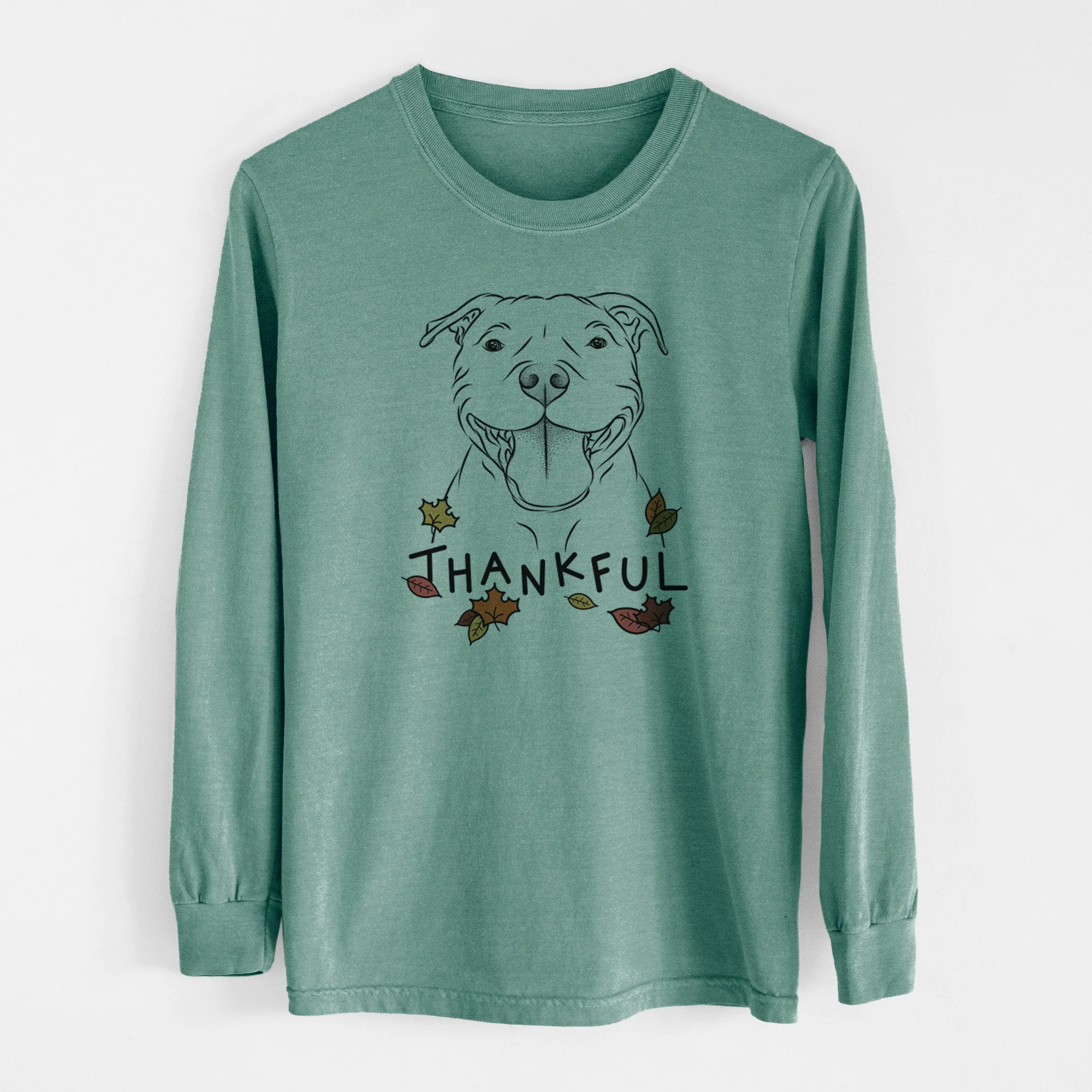 Thankful Wafer the Staffordshire Bull Terrier - Men's Heavyweight 100% Cotton Long Sleeve - Image 12