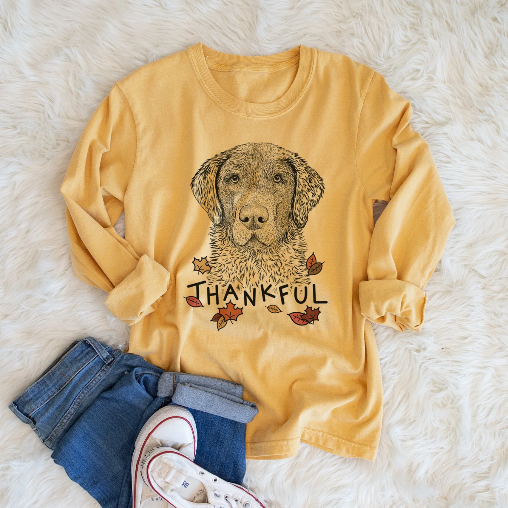 Thankful Whiskey the Chocolate Lab - Men's Heavyweight 100% Cotton Long Sleeve - Image 6