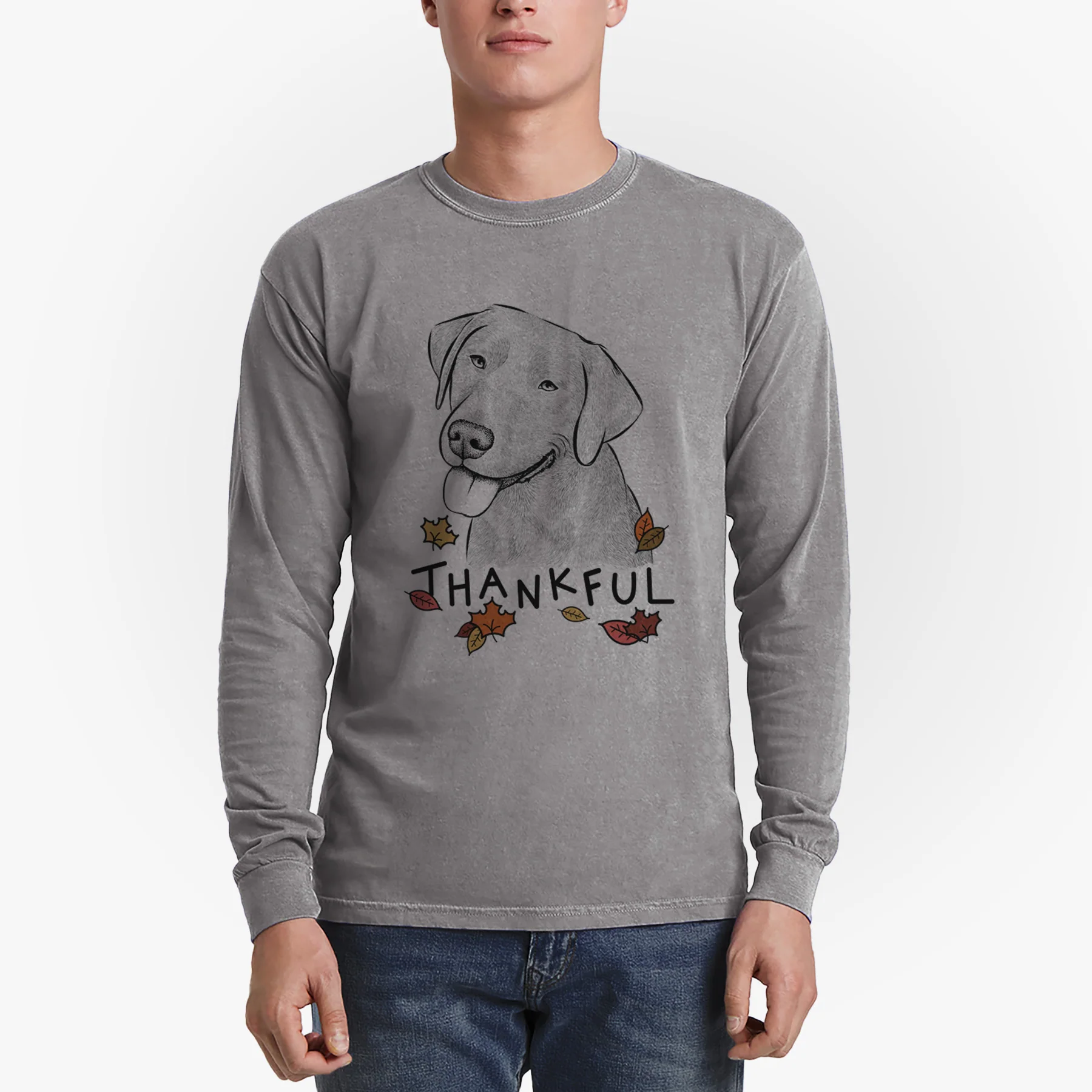 Thankful Zeppelin the Black Labrador - Men's Heavyweight 100% Cotton Long Sleeve - Image 5