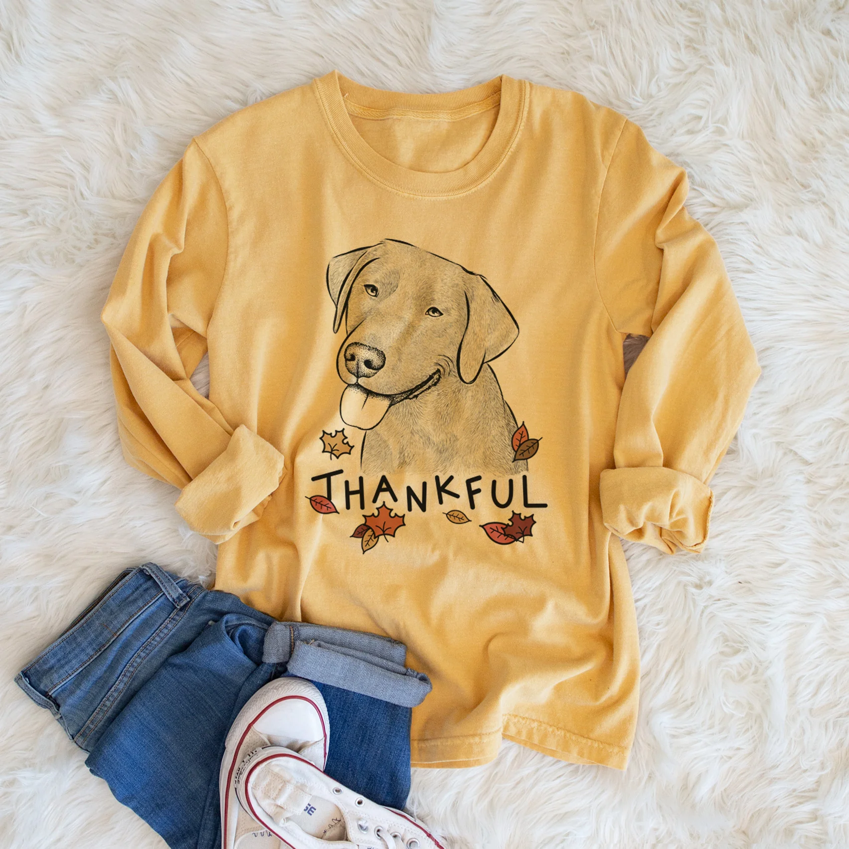Thankful Zeppelin the Black Labrador - Men's Heavyweight 100% Cotton Long Sleeve - Image 6